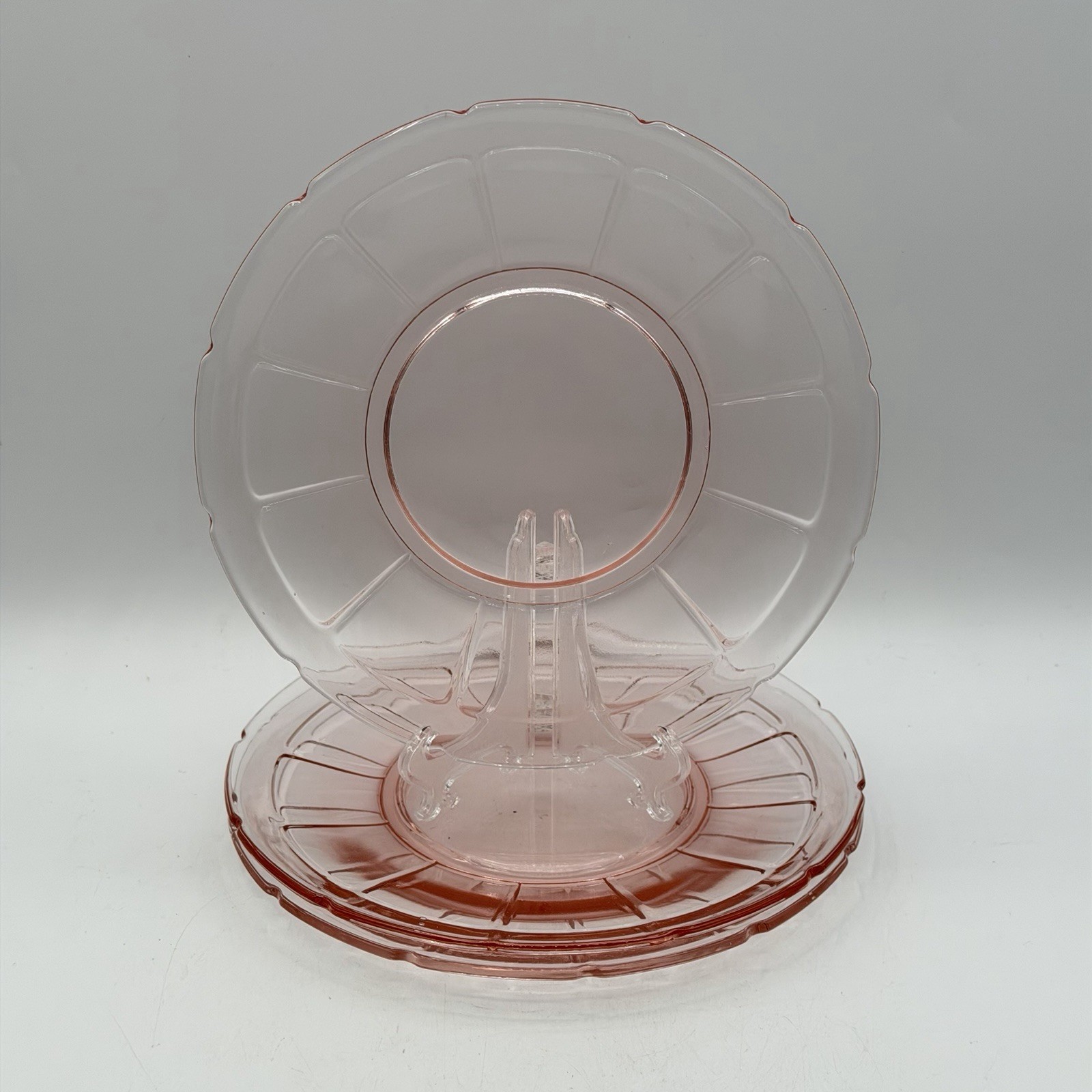 Vtg Diamond Glass Co VICTORY Pink Salad Luncheon Plates 7 3/4″ Set of 3