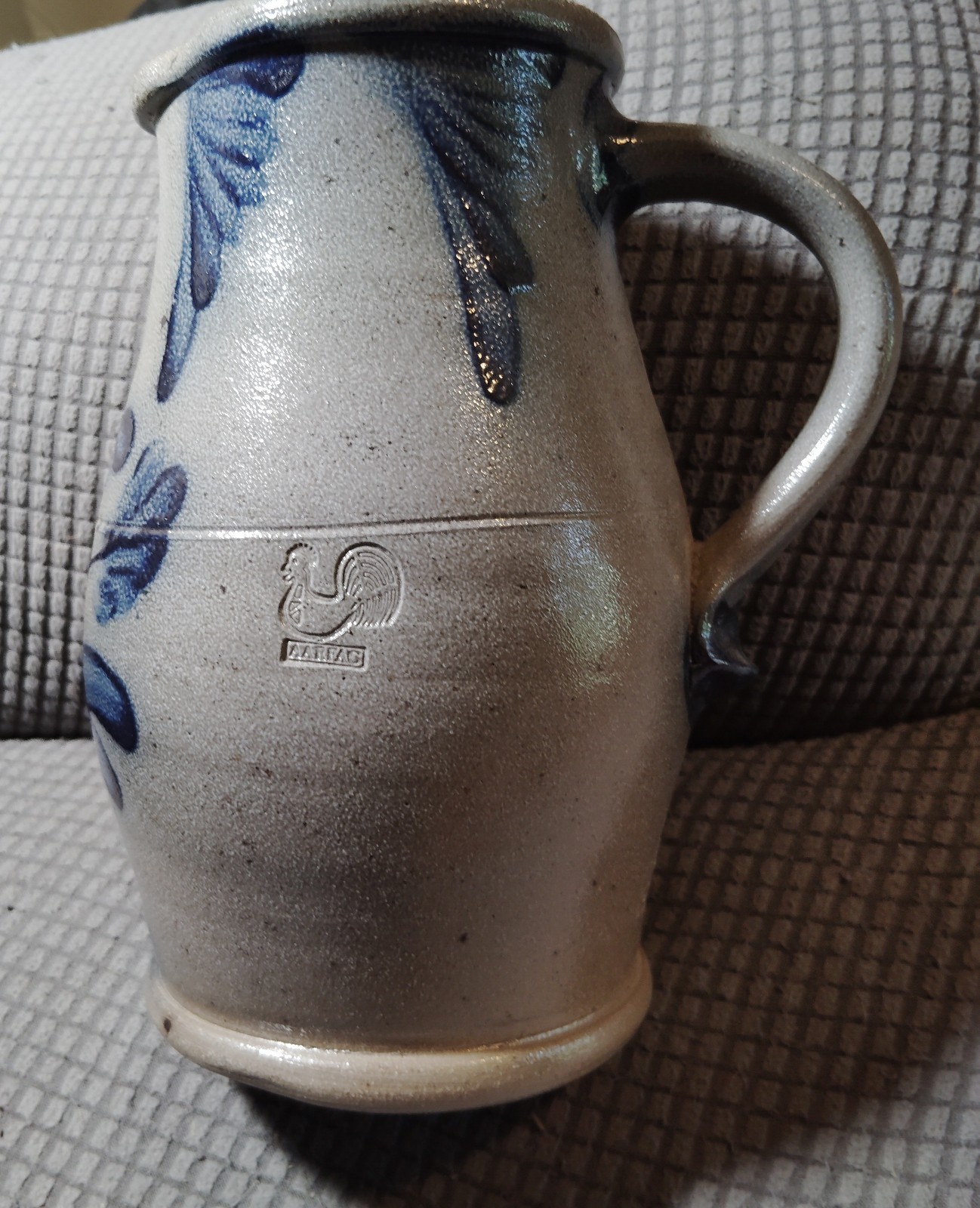 Vtg 1988 Rowe Pottery Works, Hand Made, Salt Glazed pitcher AARFAC Rooster
