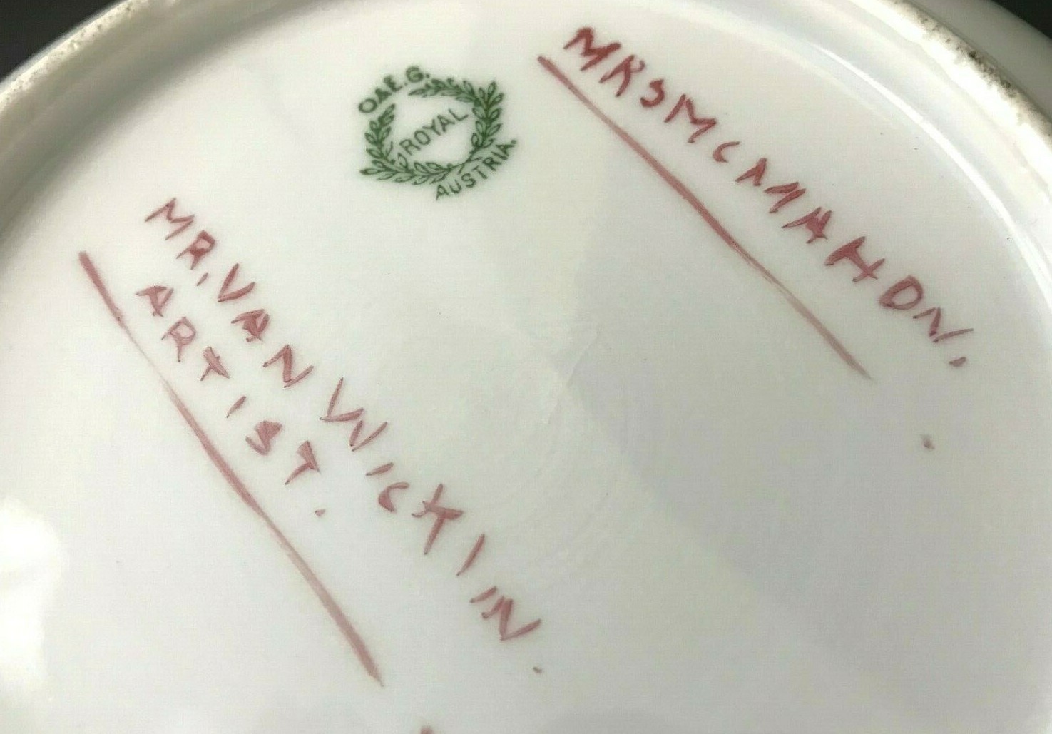 O&EG Royal Austria Berries Floral Serving Bowl w 6 Berry Bowls Set Artist Signed