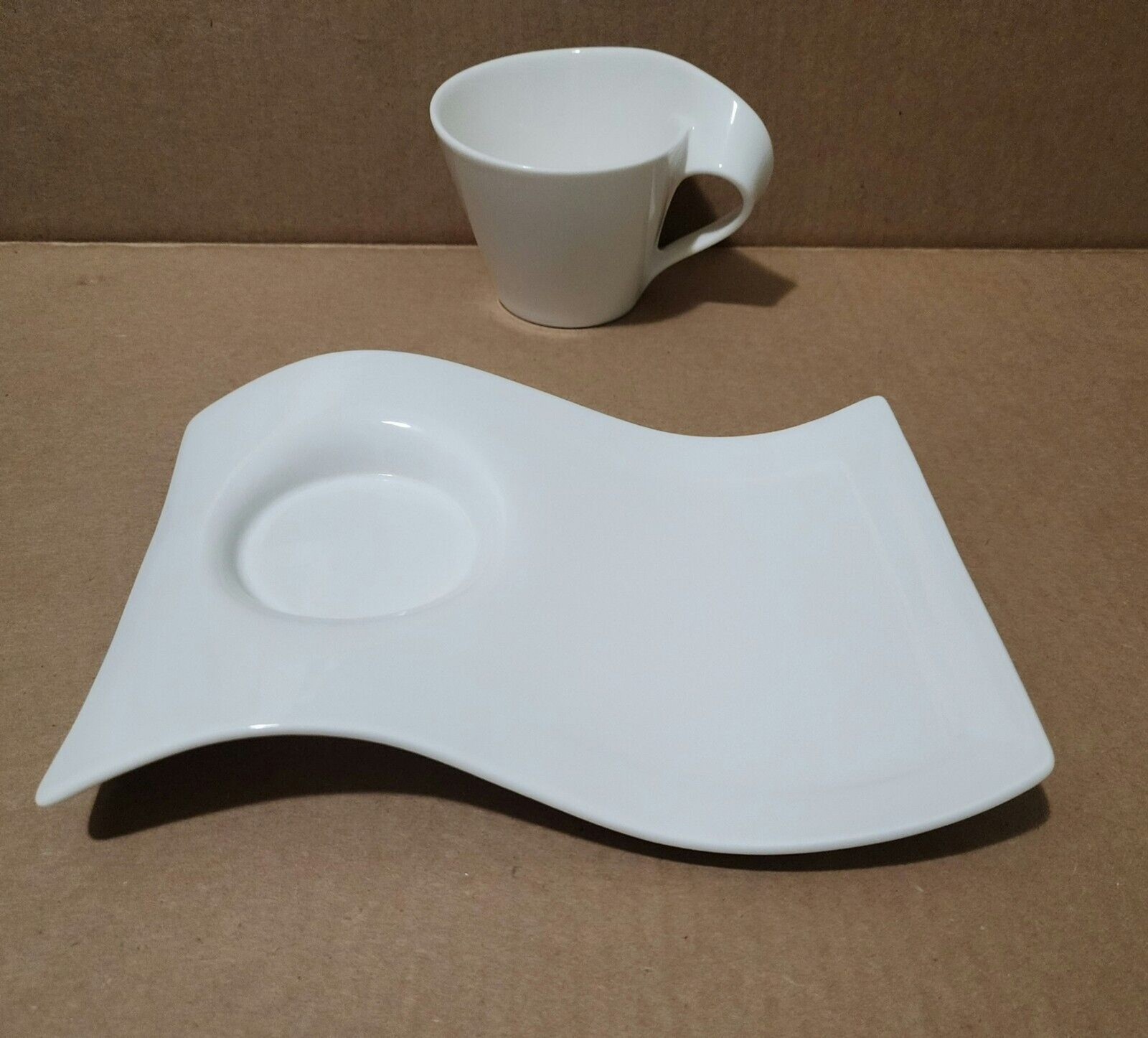 Villeroy & Boch NewWave White Coffee Cup & Saucer Set Porcelain Asymmetrical