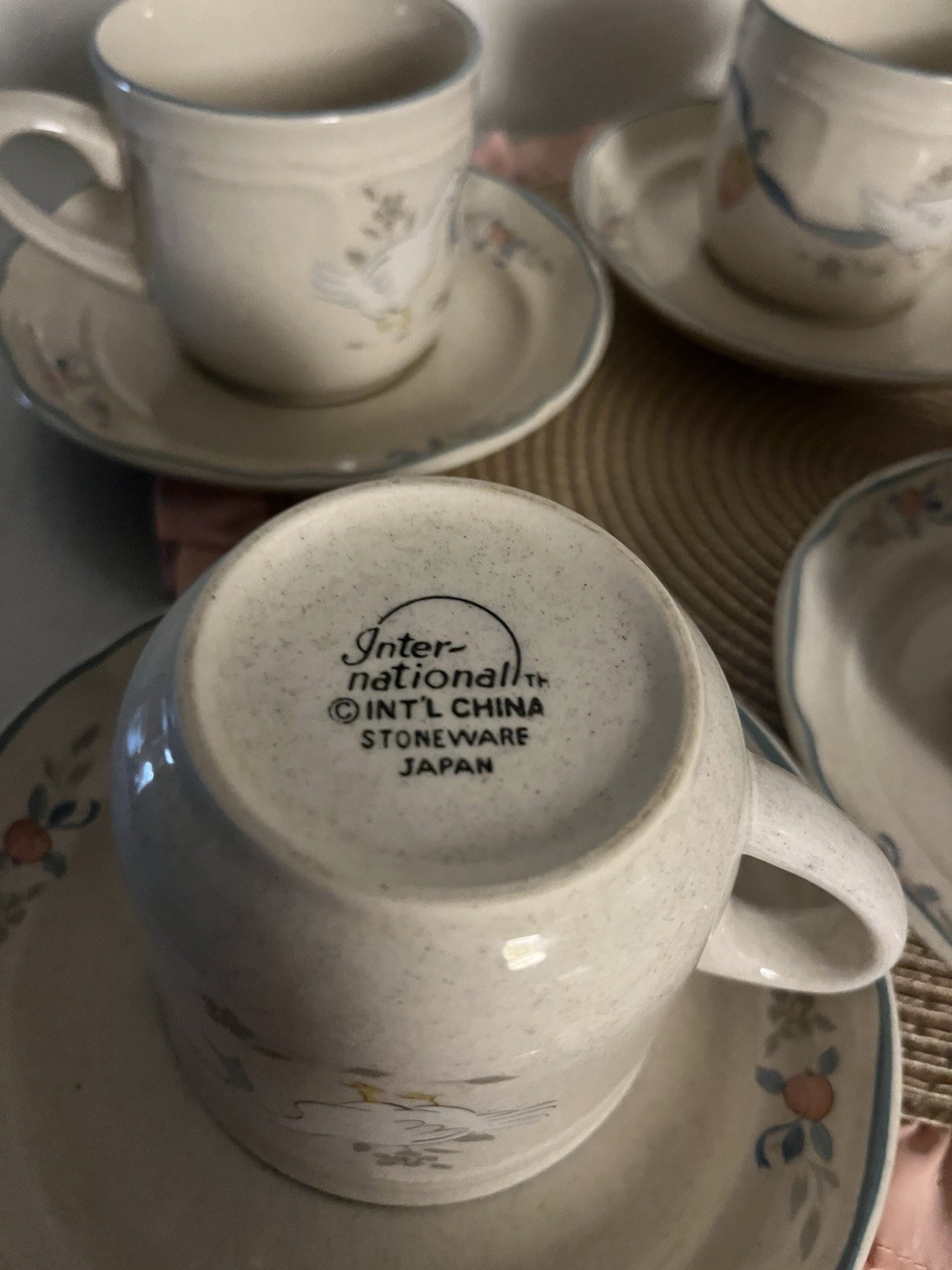 6 piece cups/saucers Marmalade International Tableworks Stoneware goose/fruit