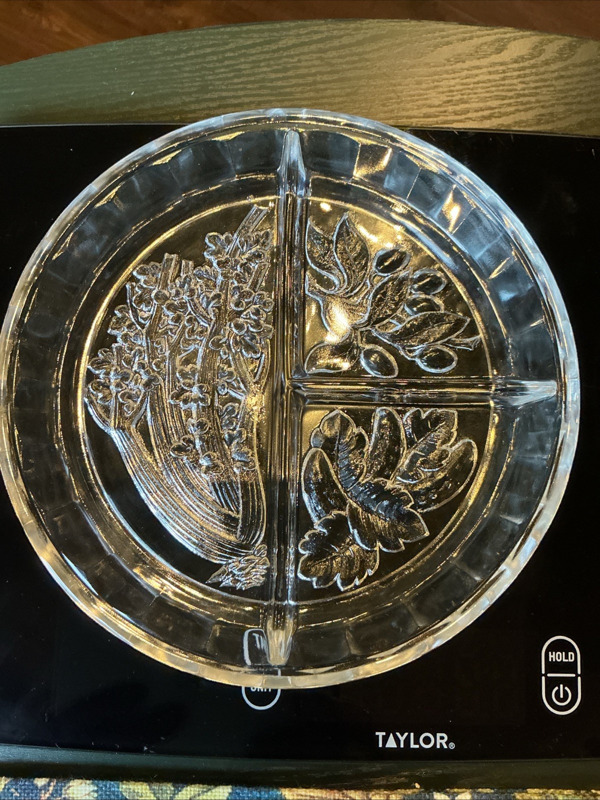Vintage Indiana Glass 7.5” Round Divided Embossed Relish Vegetable Dish