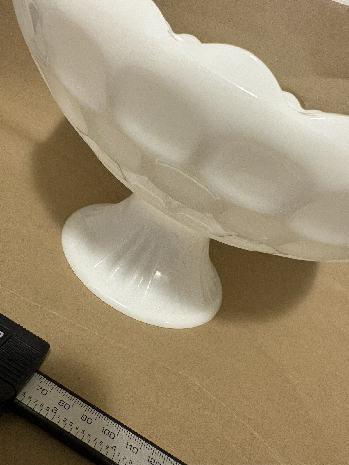 Vintage White Milk Glass Pedestal Compote Fruit Bowl Scalloped Large Centerpiece