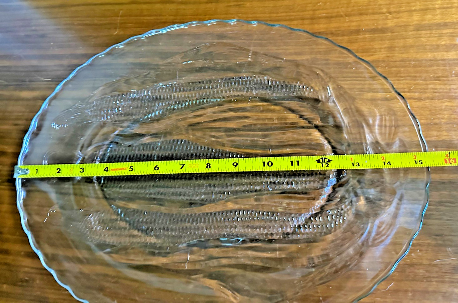 Vintage Clear Glass Serving Platter Embossed Corn Pattern With Scalloped Rims