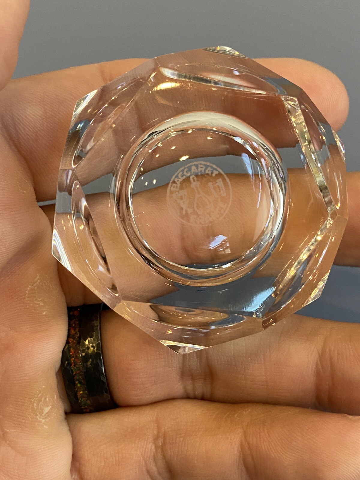 STUNNING VTG BACCARAT Crystal Multifaceted Hexagon Open Salt Cellar SIGNED 2.25″
