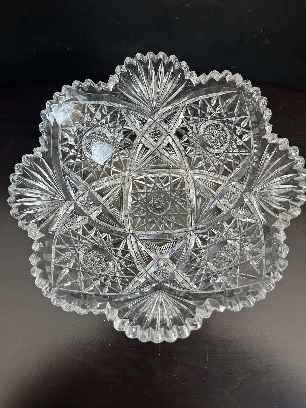 VTG American Brilliant Period (ABP) Cut Lead Crystal Glass w/Sawtooth Rim Bowl