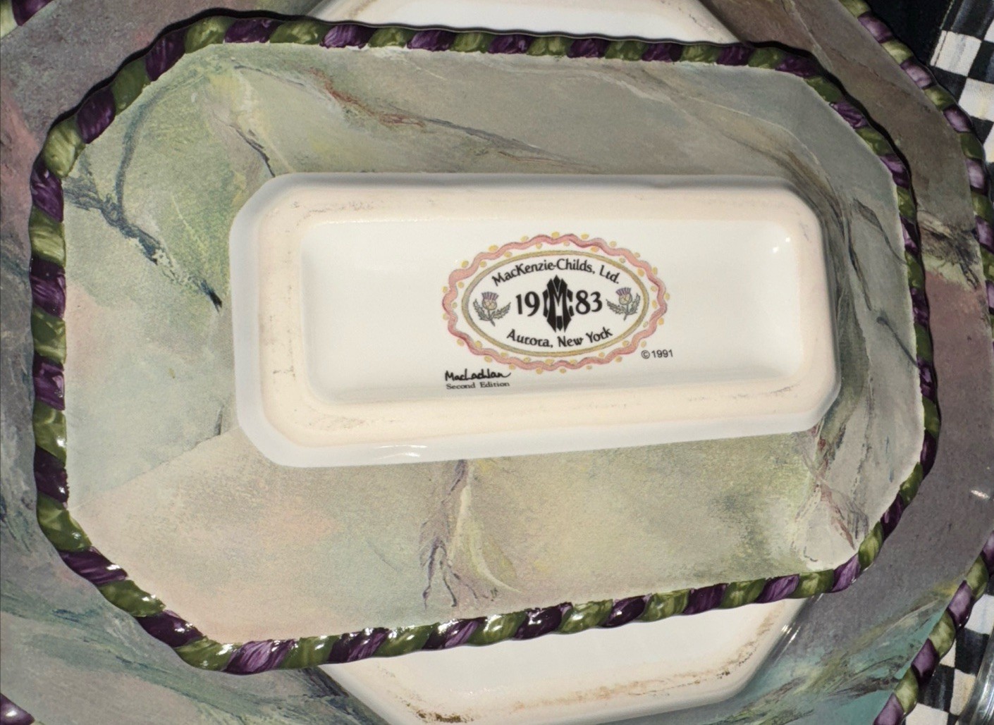 Mackenzie Childs 1991 MacLachlan Bread Plate 8”x5.5” ”Second Edition- UEC
