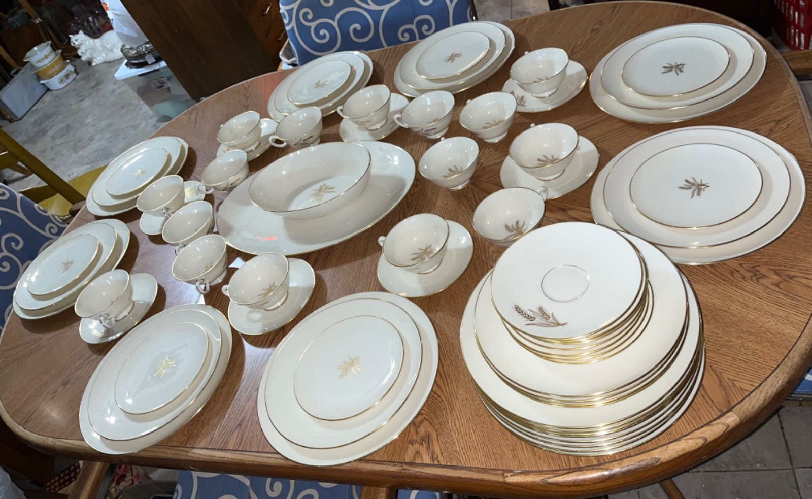 VTG 70 Pcs Wheat by Lenox MCM Ivory Porcelain Dinnerware Platter 24k Gold R 442