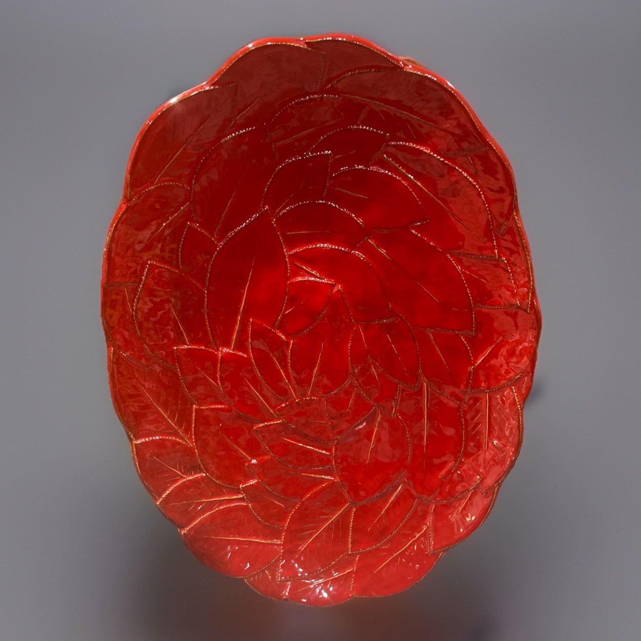 Vtg Vietri Foglia Leonardo? Majolica Red Leaves Platter Italian Ceramic 15.5″
