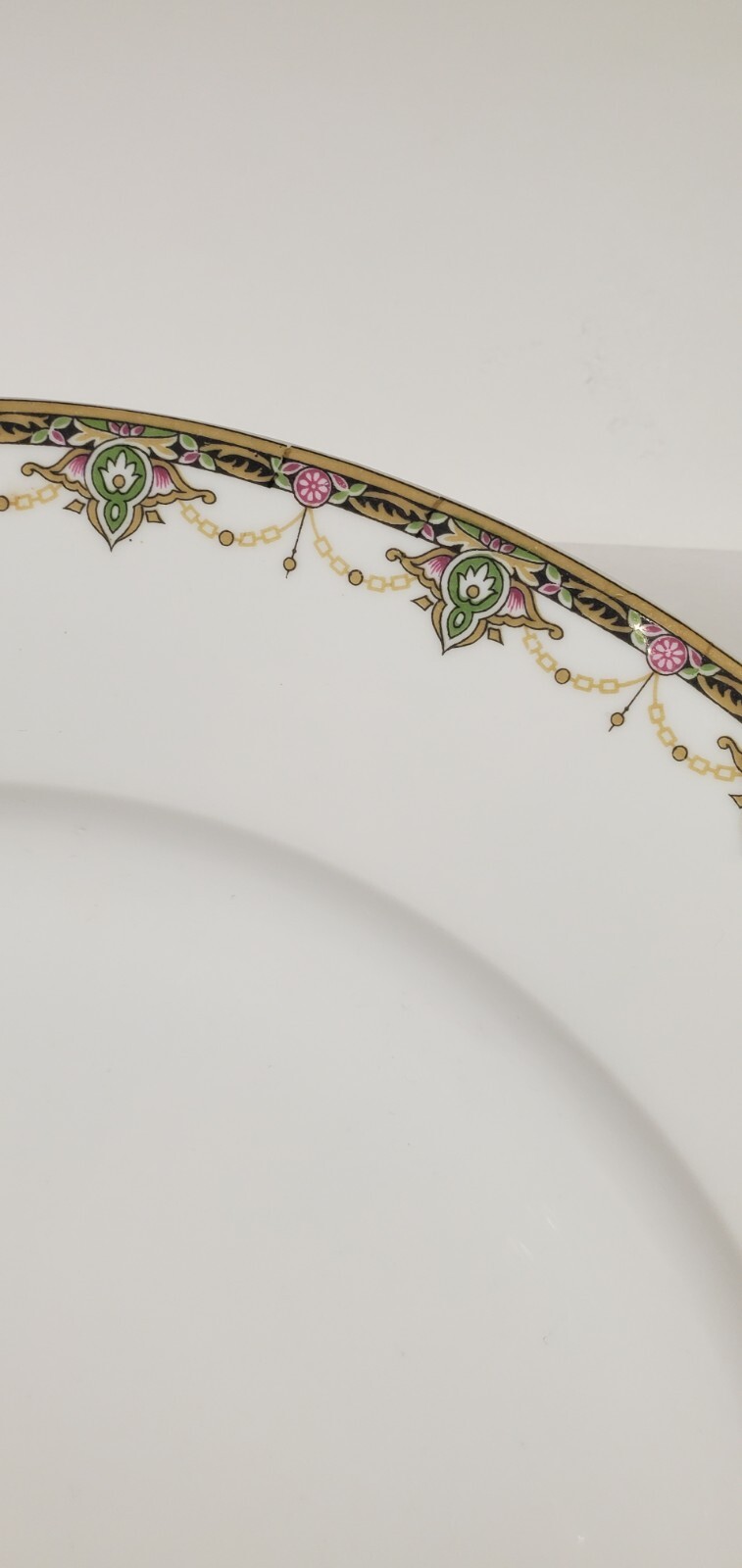 T&V Limoges Yellow Black Pink Swag 13″ Platter Charger c. 1905 Holiday Classic