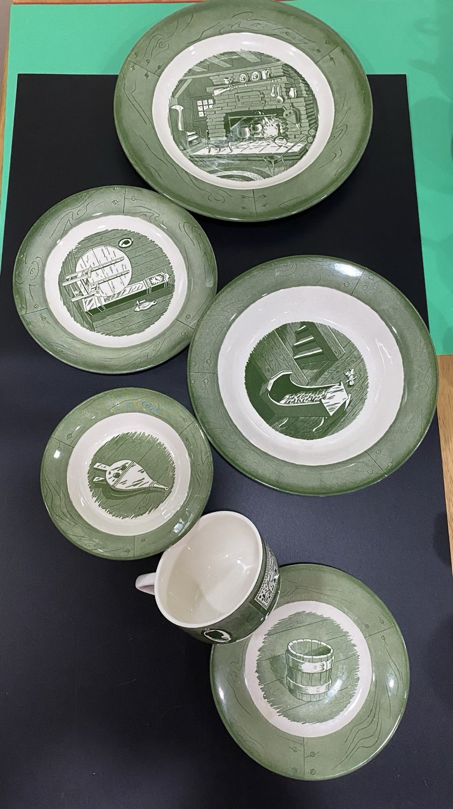 Vintage Royal China Colonial Homestead Green 6-Piece Place setting- 7 Available