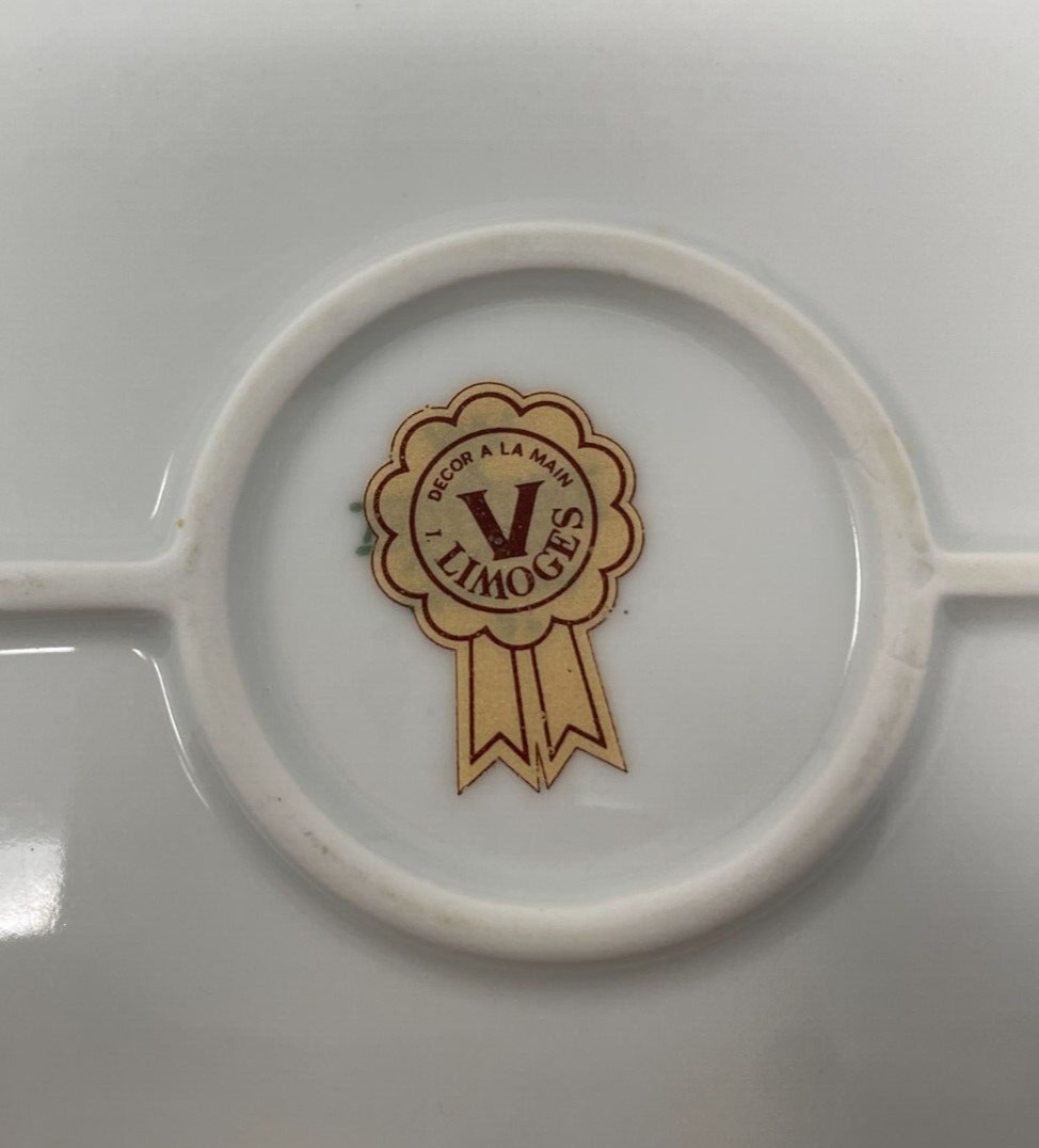 Vintage V Limoges France Decor A La Main Floral Oval Platter 13.5 Gold Trim