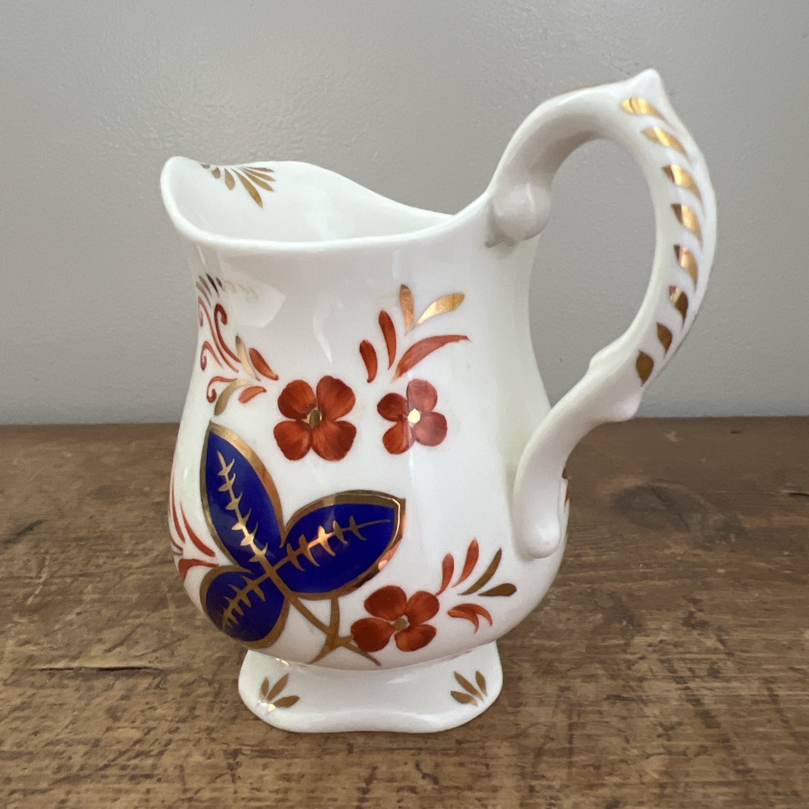 Vintage Royal Chelsea English Bone China Blue Rust Gold Floral Cream Pitcher