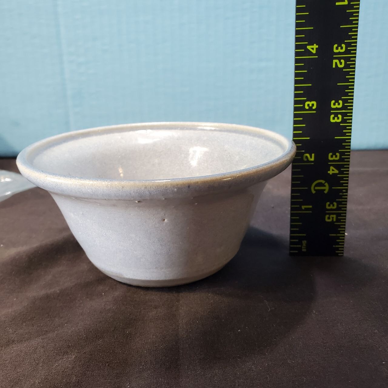 Hand Thrown Art Pottery Bowl Blue and Grey Glazed Signed 5″ Wide Stoneware