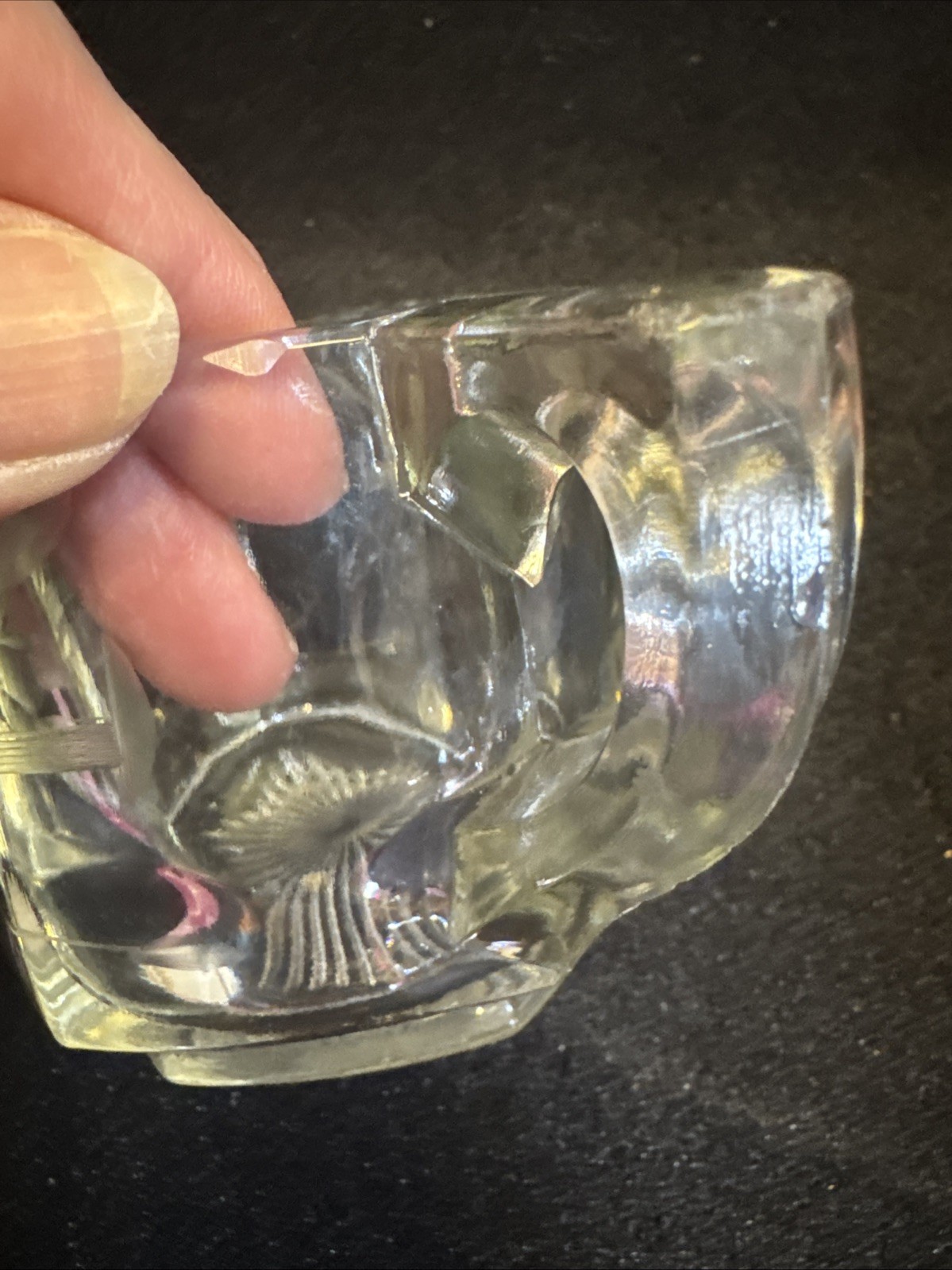 VTG Clear Crystal Glass Sugar Cube Bowl W/Flower Engraved On Sides