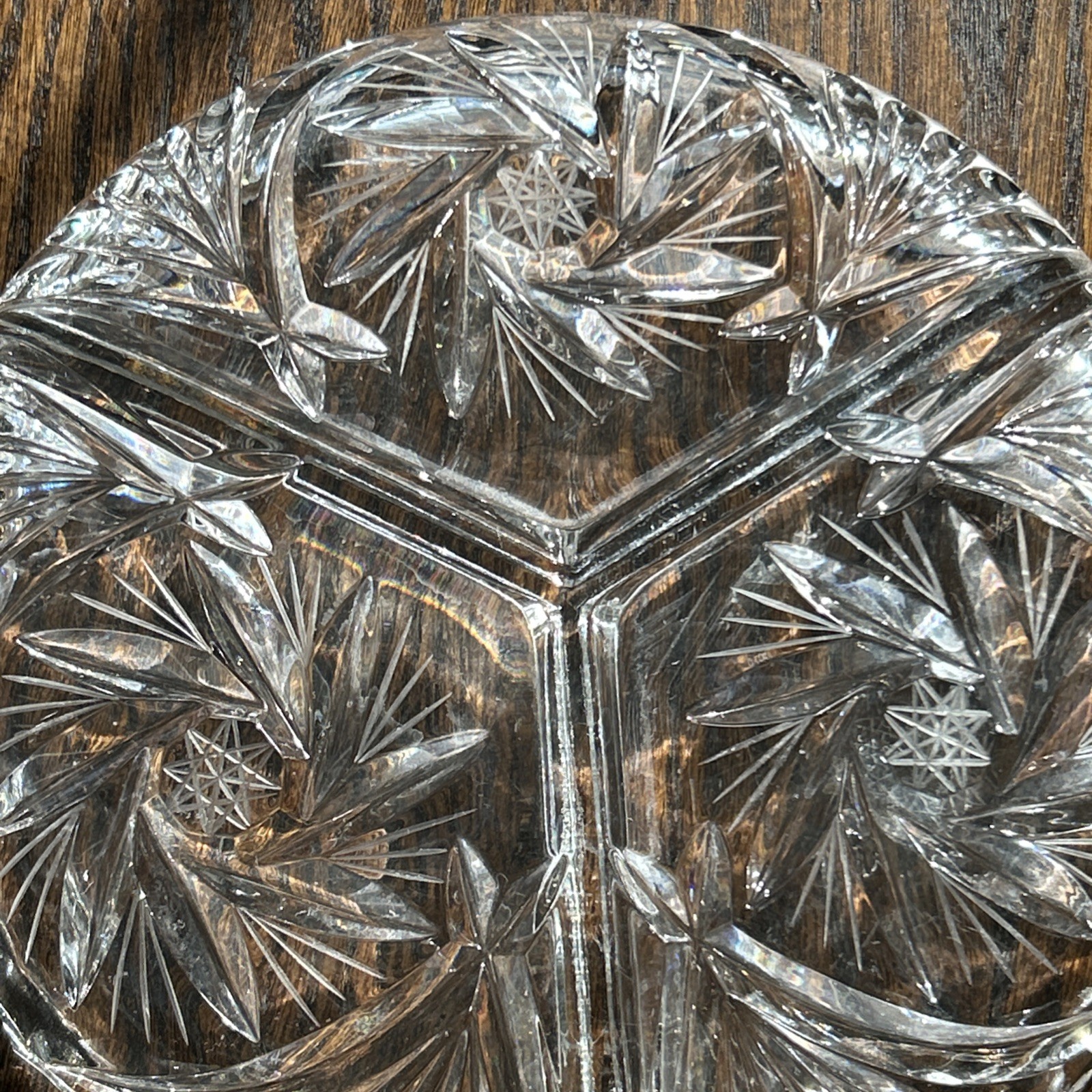 Vintage Pinwheel Lead Crystal 3 Compartment 8″ Round Relish Tray X2