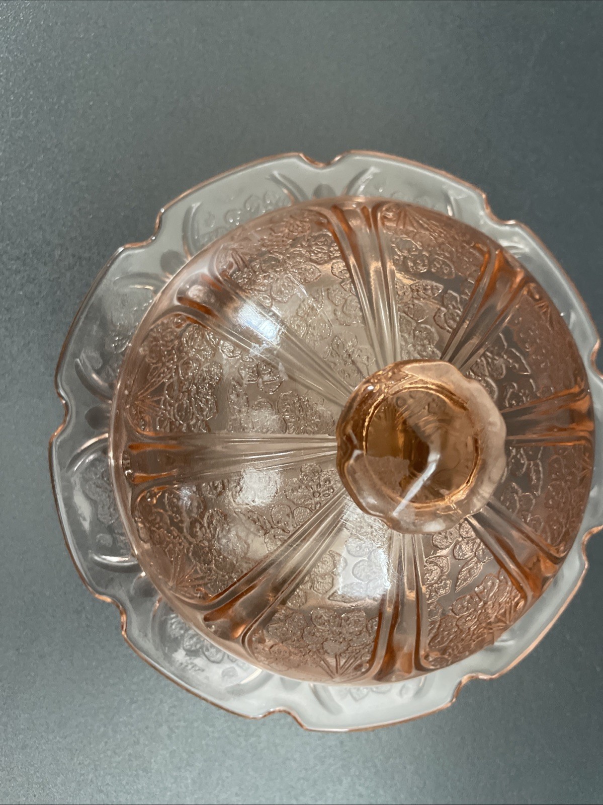 Jeannette Soft Salmon Pink Cherry Blossom Depression Glass Covered Butter Dish