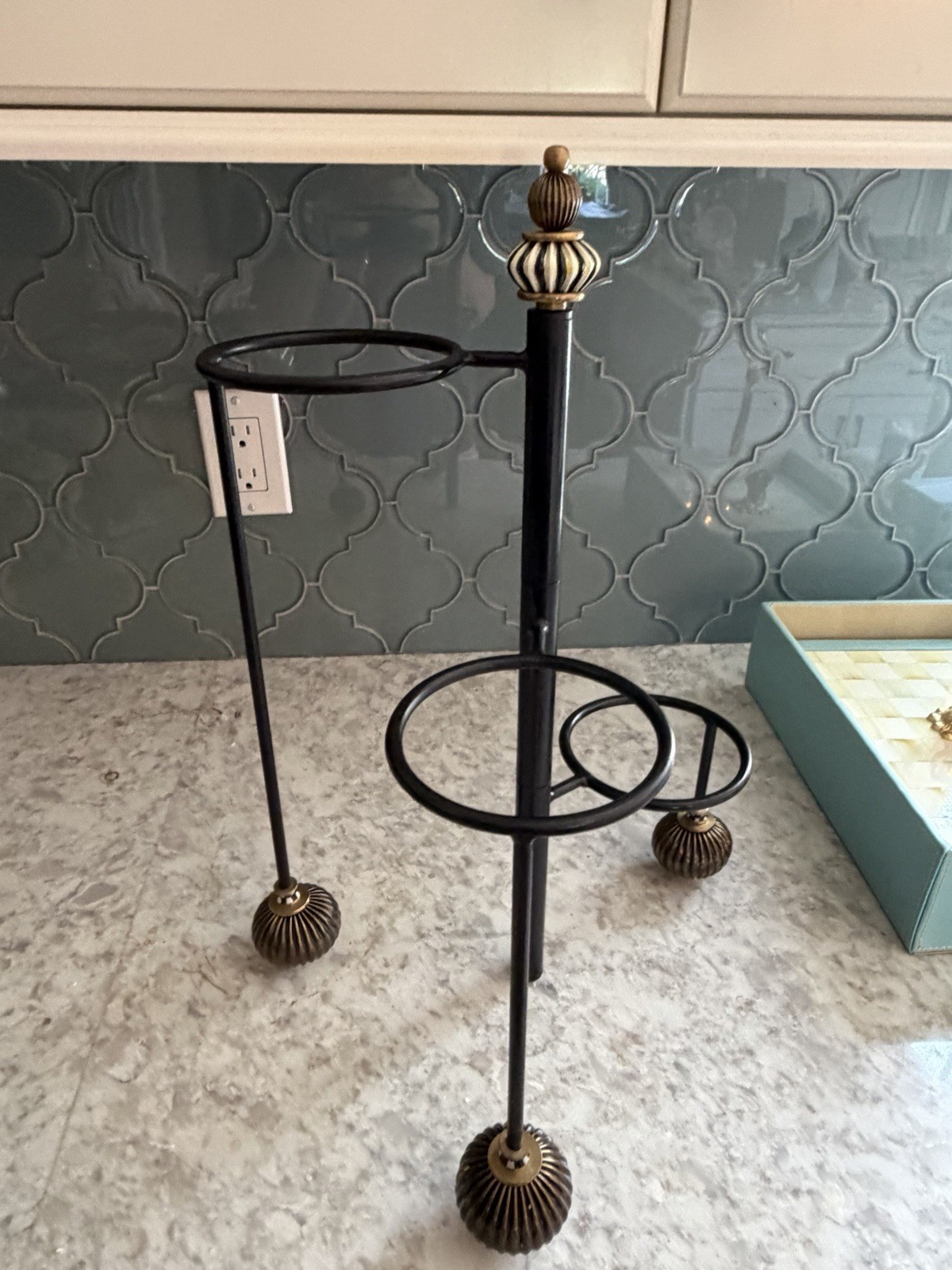 Mackenzie Childs 3 Tier Metal Serving/Plant Stand Courtly Check New In Box Rare