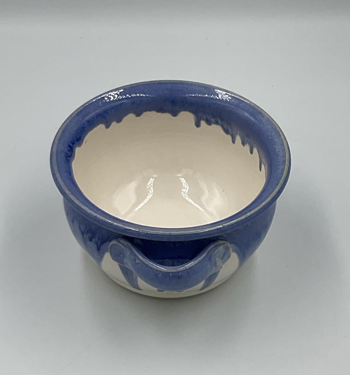 Blue Drip Studio Pottery Hand Thrown Bowl with Single Handle