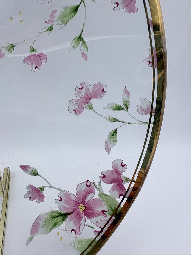 Vintage 1994 Lefton Reverse Hand Painted Clear Glass Plate Gold Trim 8.5″ Diam