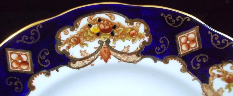 Royal Albert Heirloom Dinner Plate Rust Flowers and Gold Scrolls on Cobalt Blue