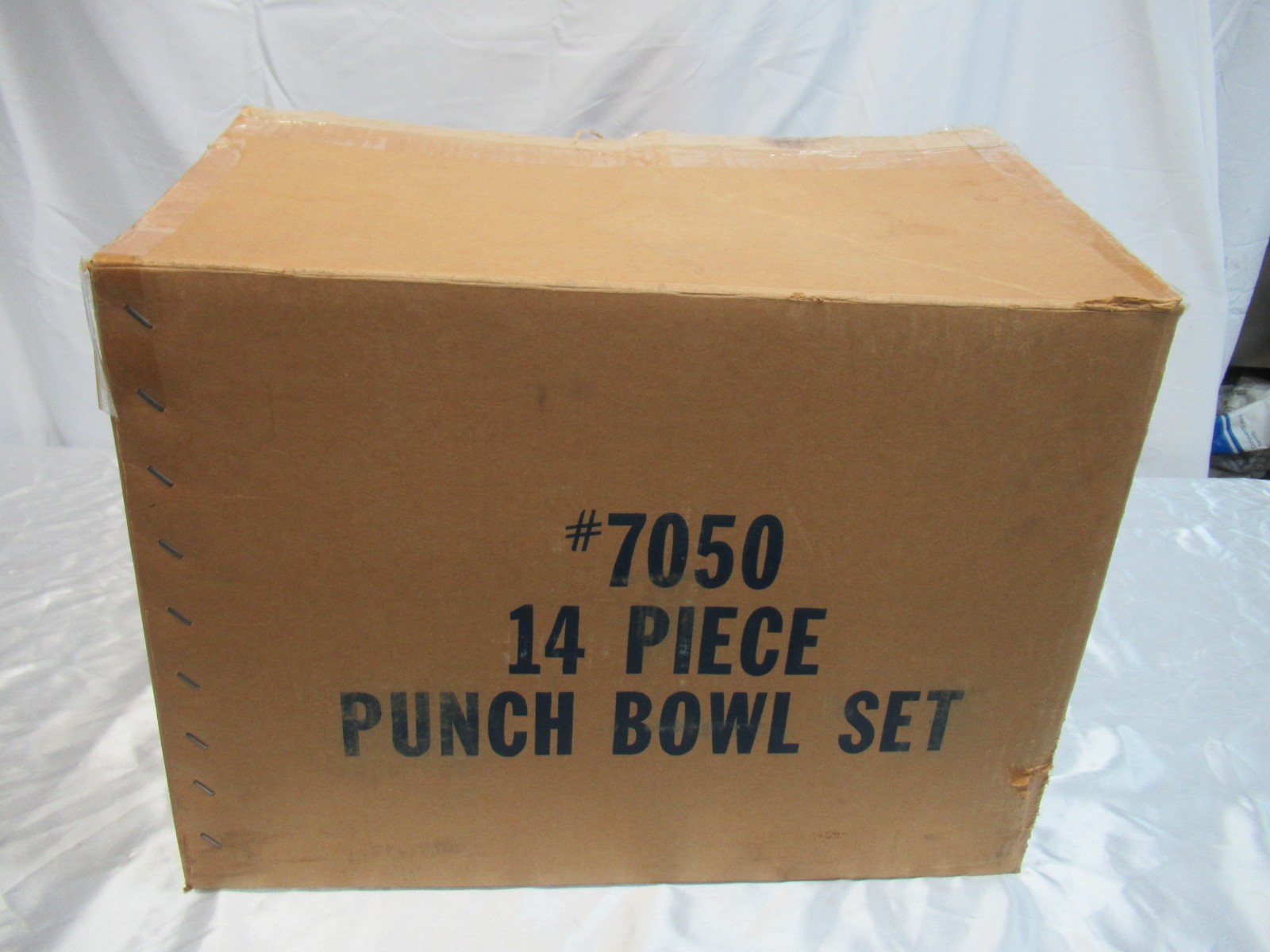 14 Piece Punch Bowl Set w/Ladle Hand Blown Crystal Moderno Riekes Crisa NOS Vtg