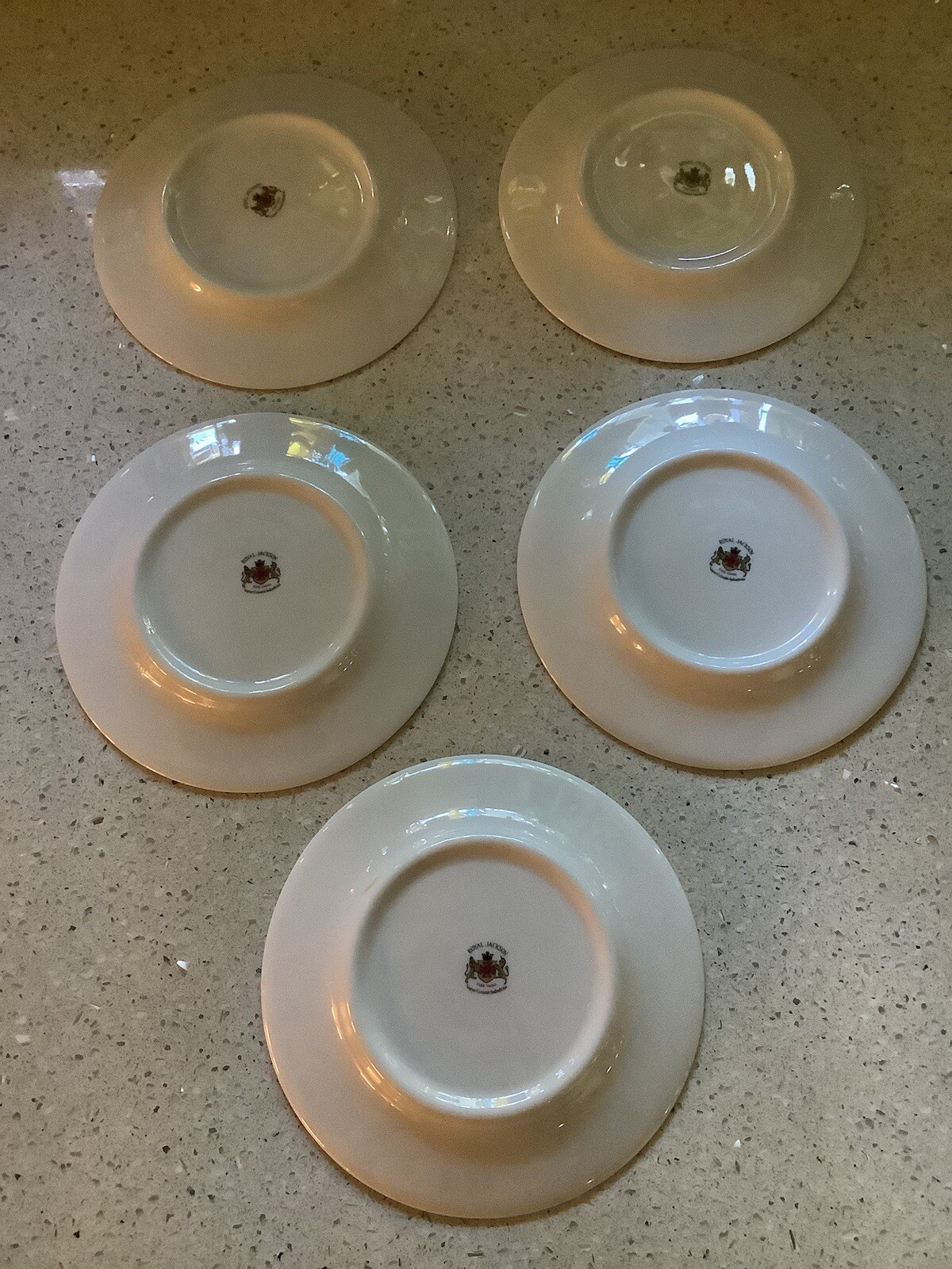 Set Of 5 Royal Jackson Fine China 6” GARDENIA”Bread/ Dessert Plates, Gold Trim