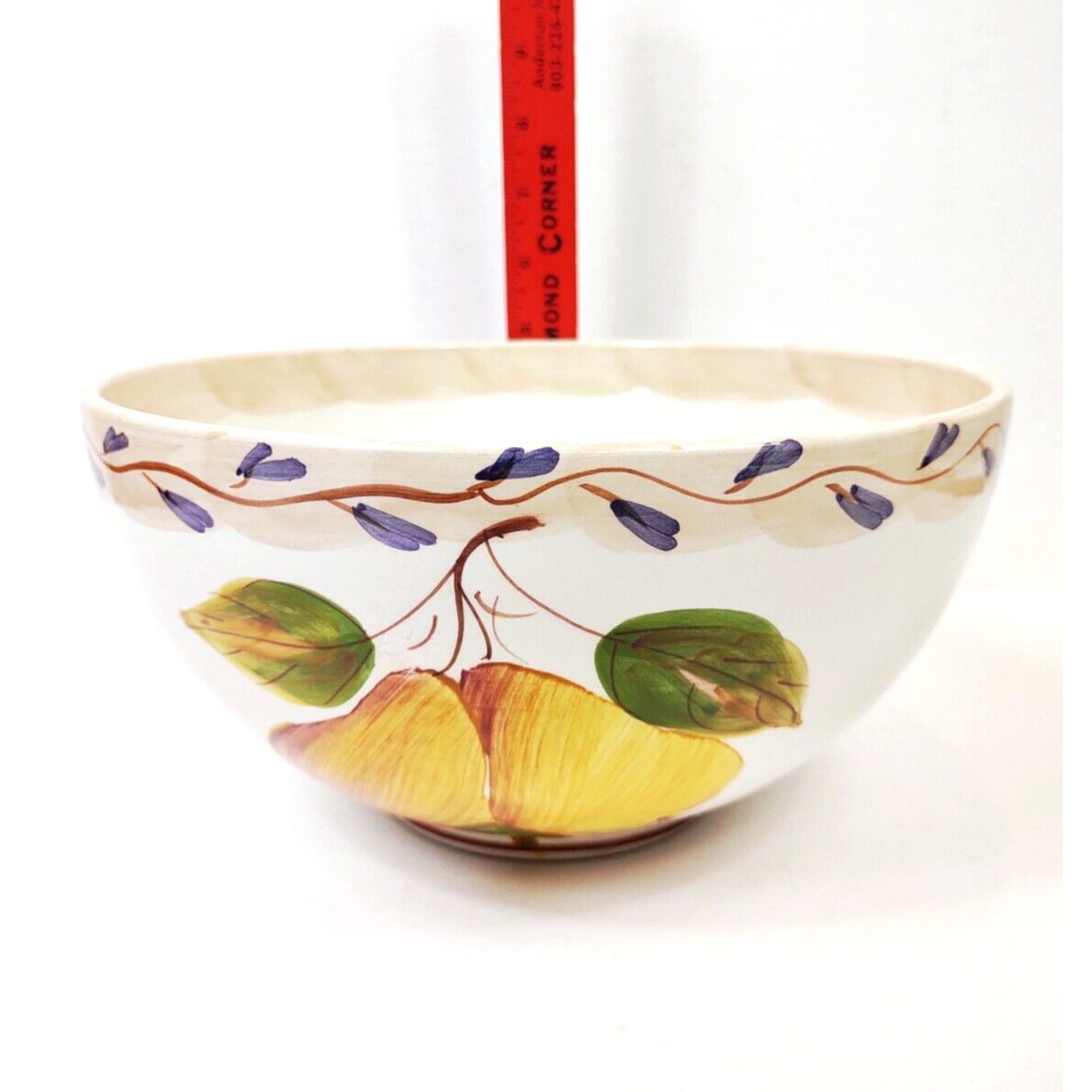 Large Hand Painted Pears Vines Tuscan 9 in Round Serving Bowl Salad Vegetable