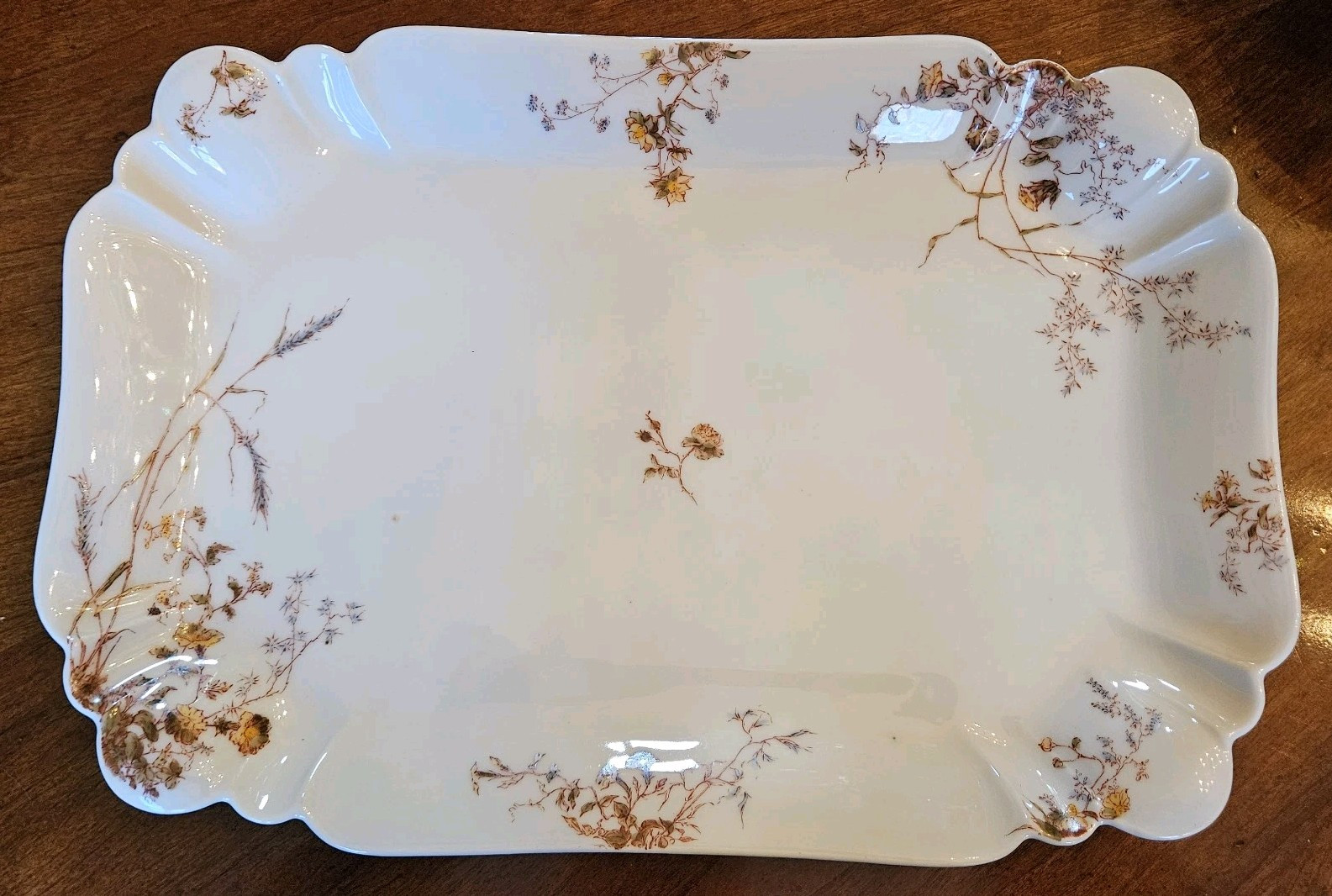 14″ Haviland Limoges Blue Green Yellow Rose Rust Gold Platter Tray Schleiger 266