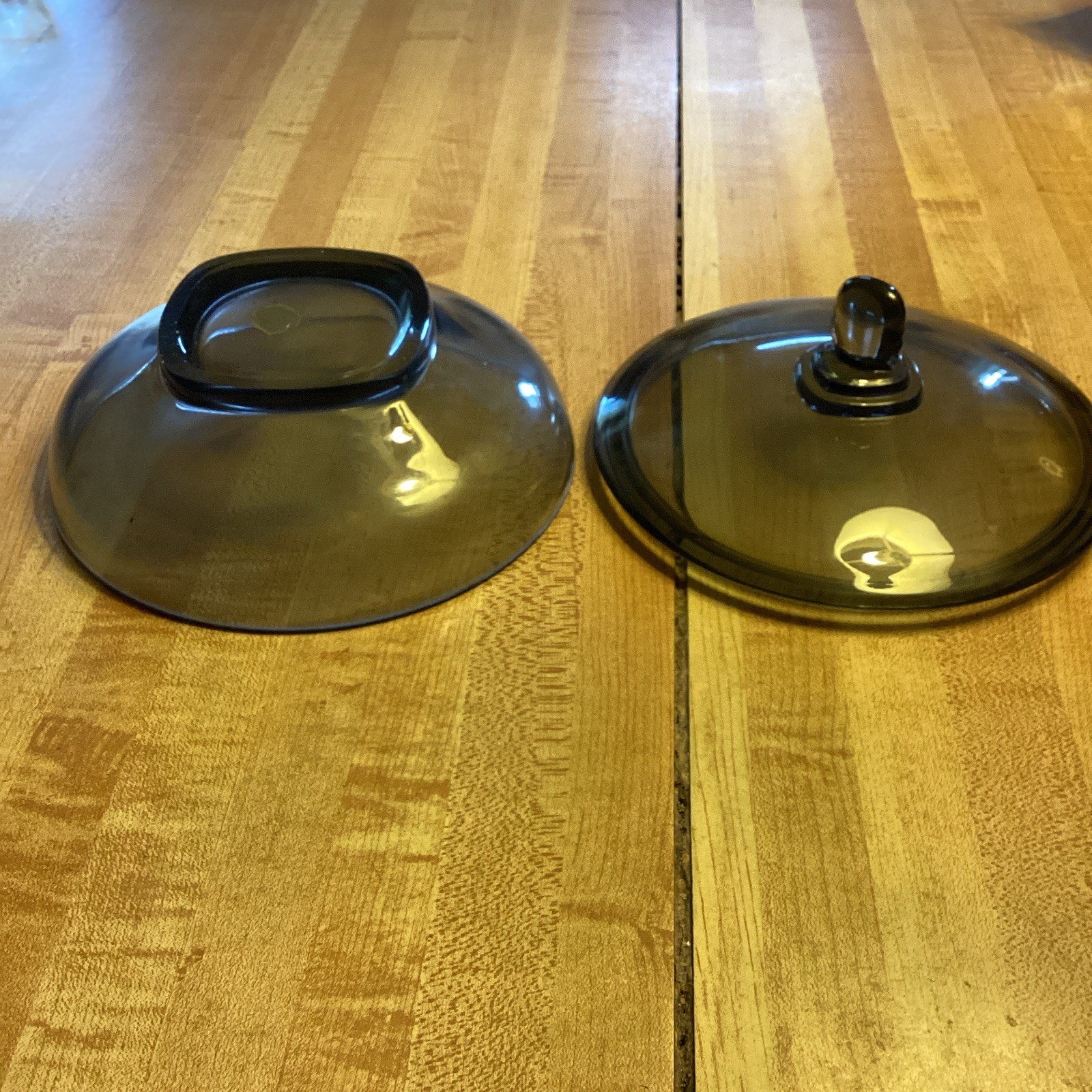 Unmarked Smoke Gray Solid Pressed Glass Round Bowl w/ Lid 2-Piece Set Glossy