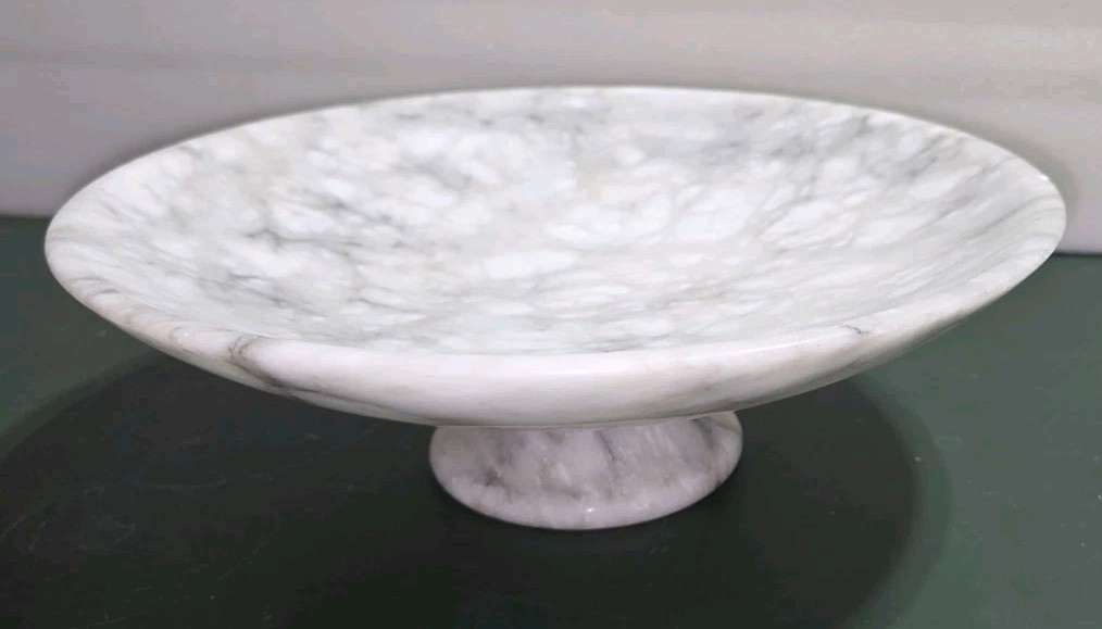 Vintage 12″Diameter ALABASTER MARBLE Compote Centerpiece Bowl ITALY