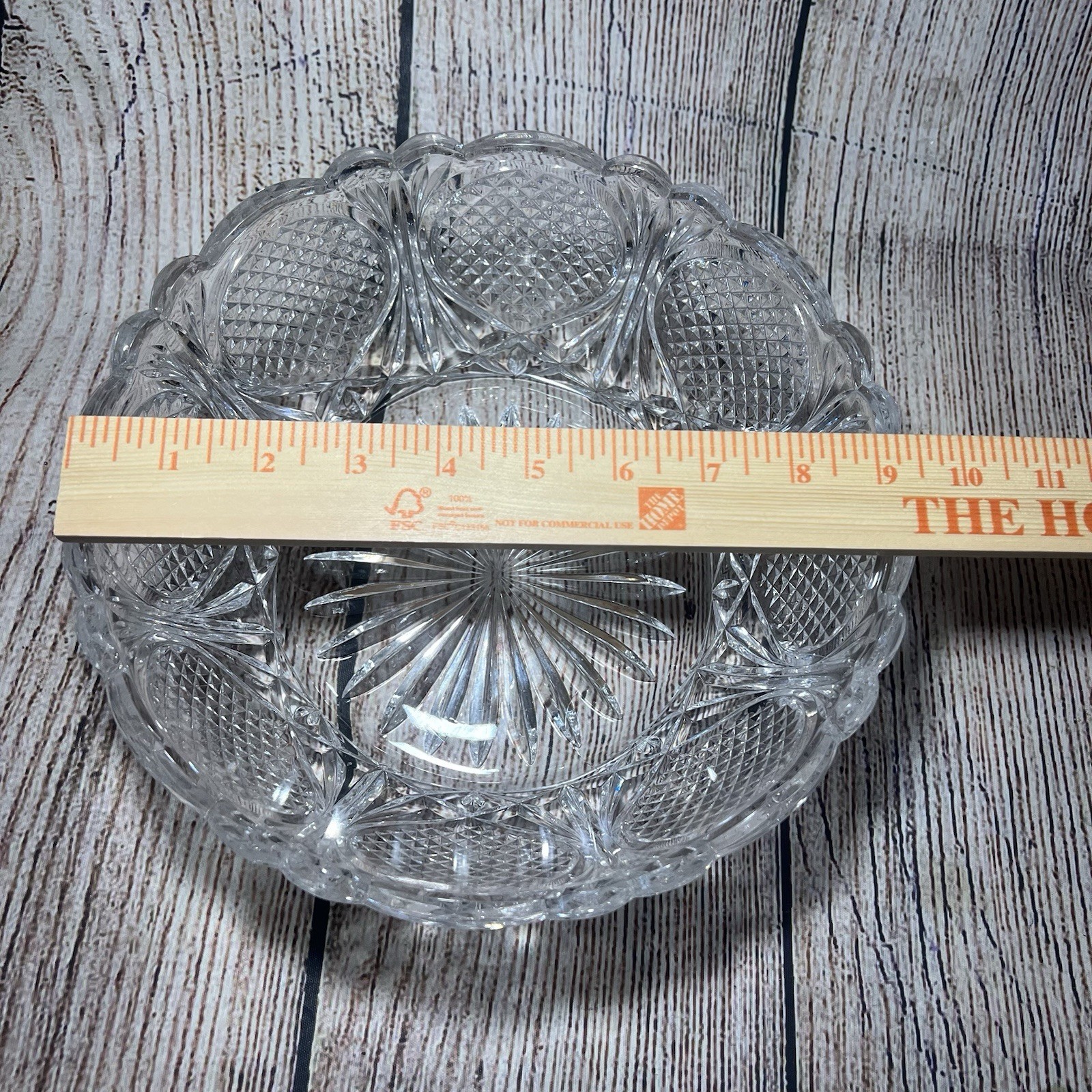 American Brilliant Period Cut Glass Crystal Bowl 9″ Scalloped Intricate ABP