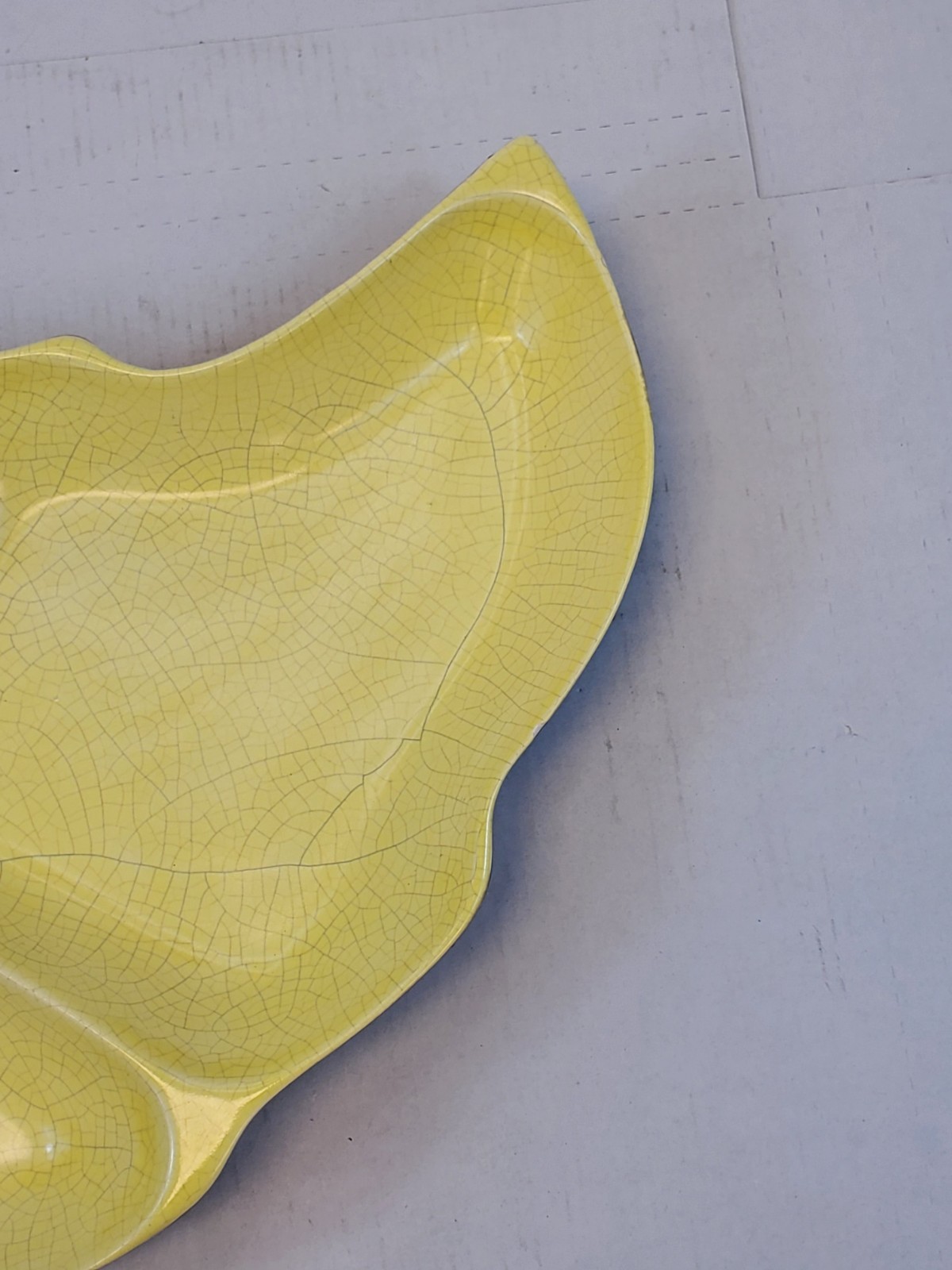 Vintage Ceramic Pottery Oblong Leaf Shaped Yellow Brown Serving Handmade Dish