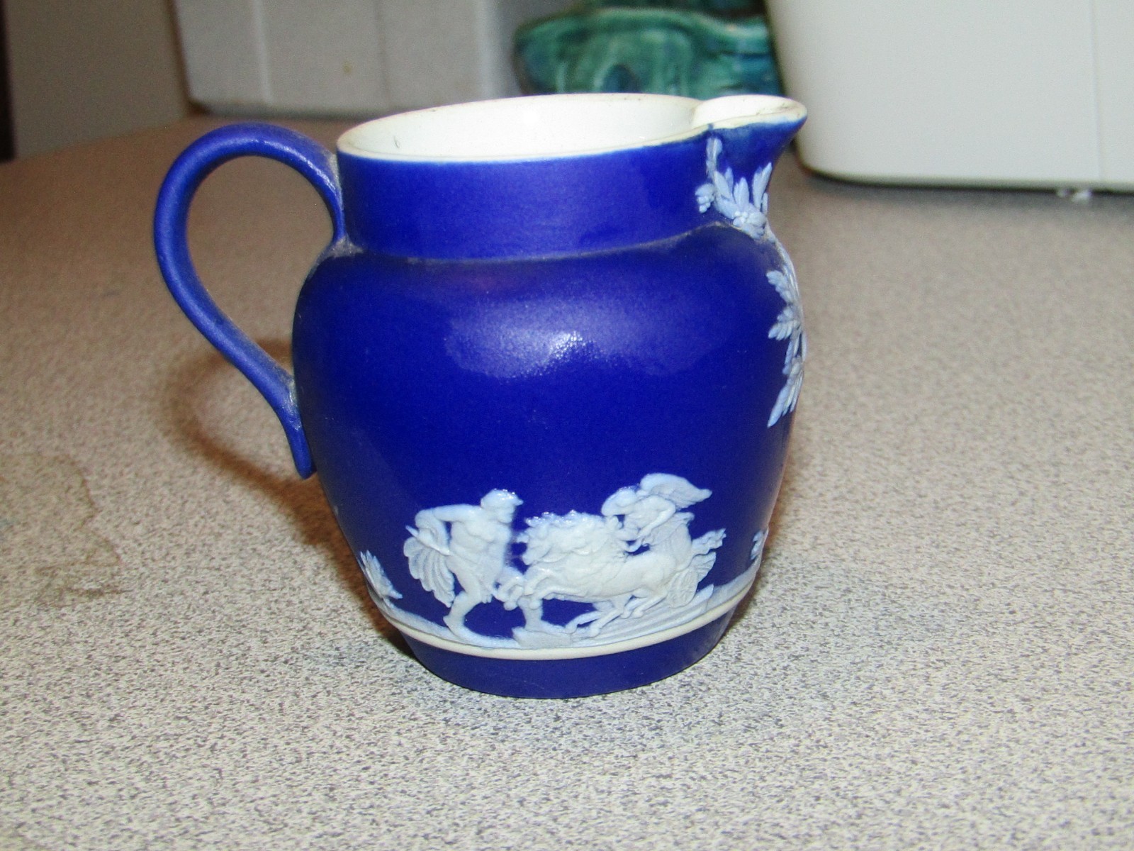 Wedgwood Jasperware Dark Blue White Neoclassical Miniature Creamer Pitcher 2.5″