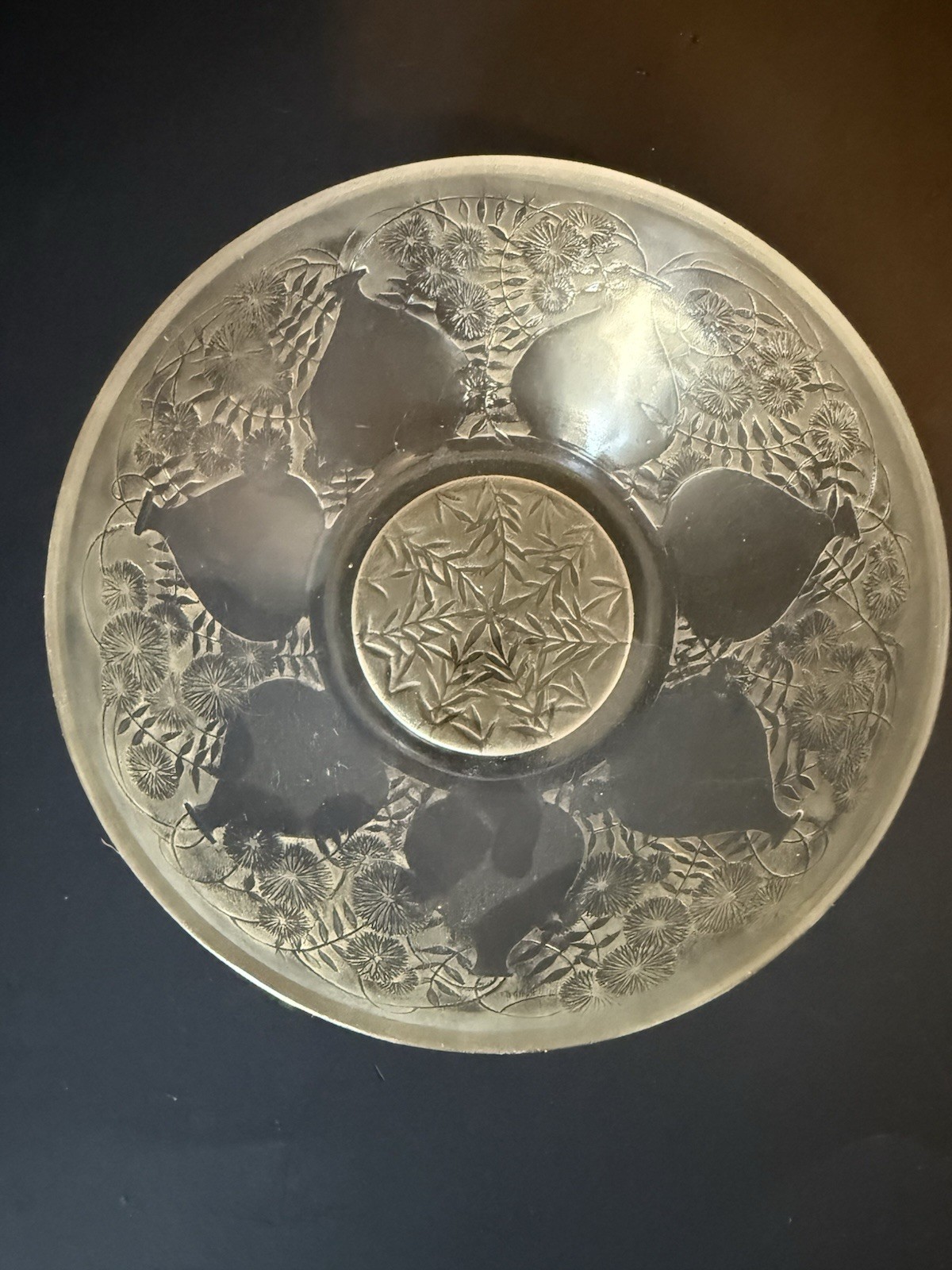 René R Lalique France Vases Bowl 5in Art Deco Nouveau Sepia Stain Glass 1927