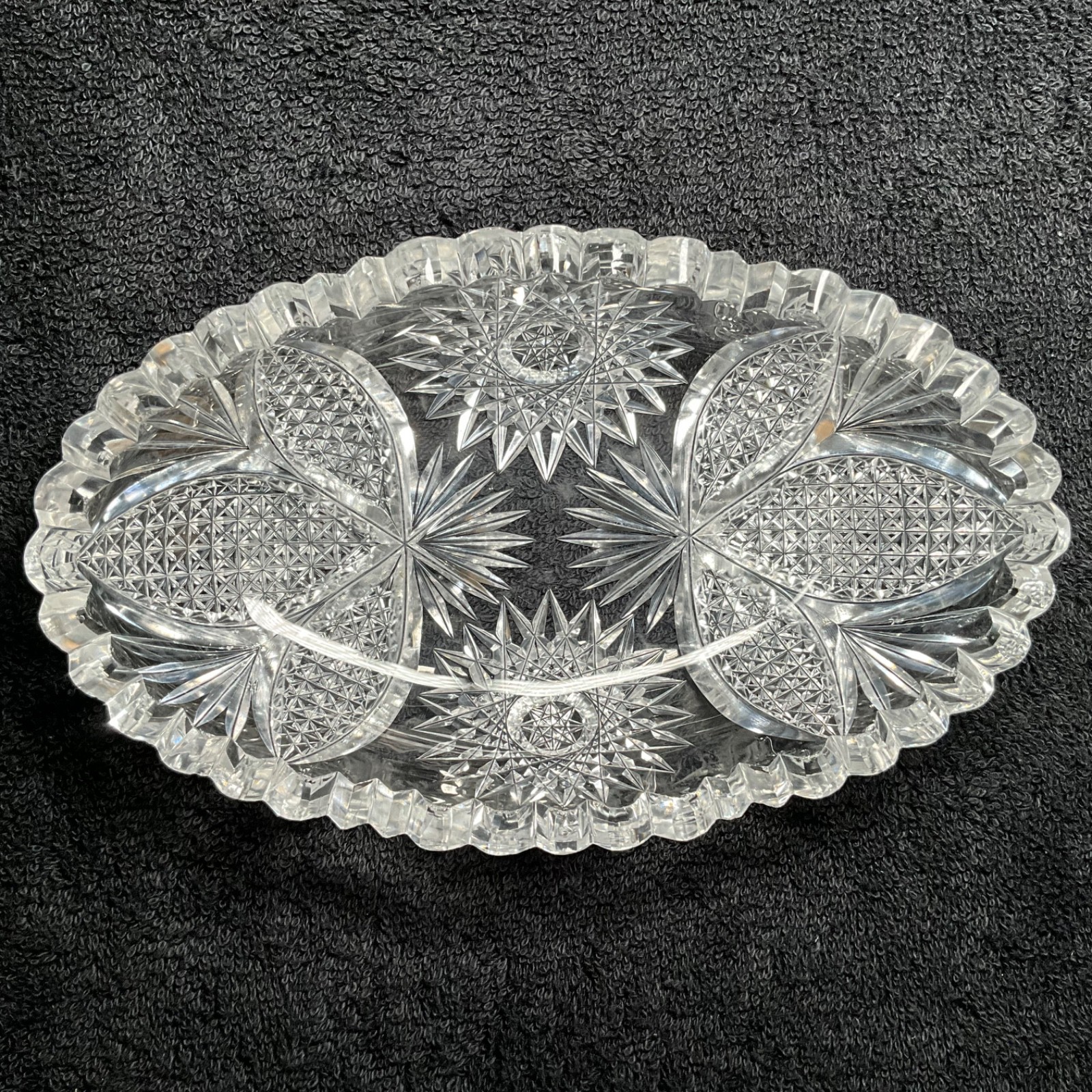 Rare Design – Antique American Brilliant Period Oval Crystal Celery Dish 7”L