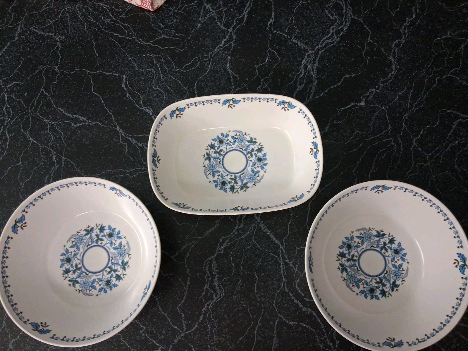 3 Noritake Blue Moon Serving Bowls Progression Japan #9022 ~2 Round ~ 1 Oval