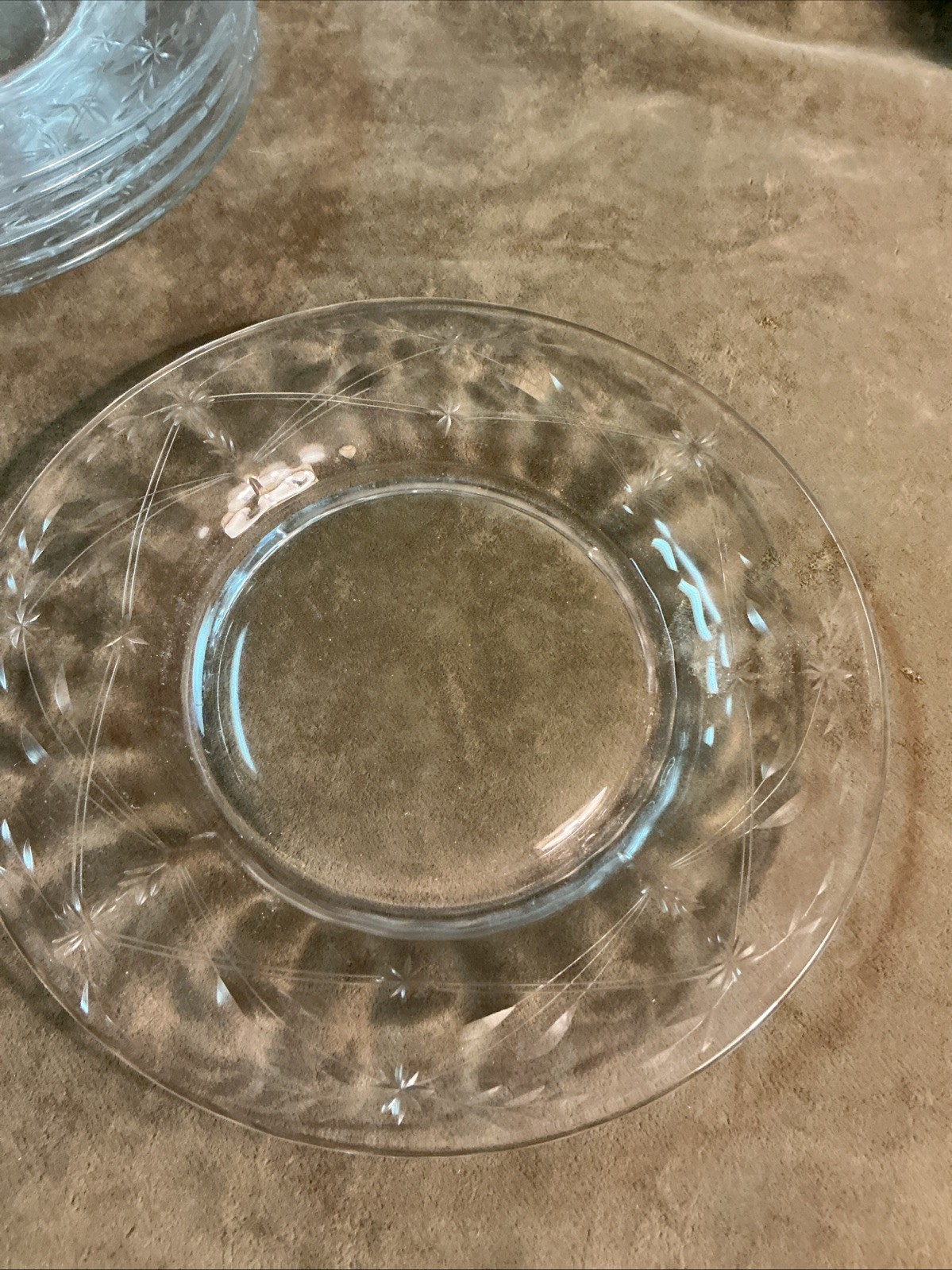 Vintage 1940s Fostoria glass Oxford pattern/cut in clear salad plate lot six pcs