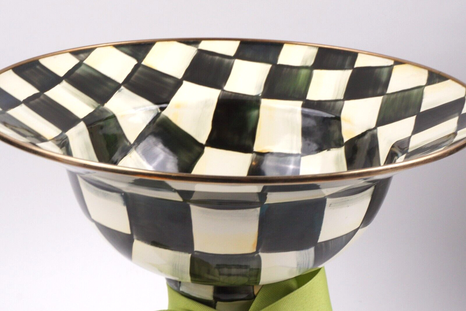 Mackenzie Childs Courtly Check Large Compote Fruit Bowl Height 9″ tall 12″ dia