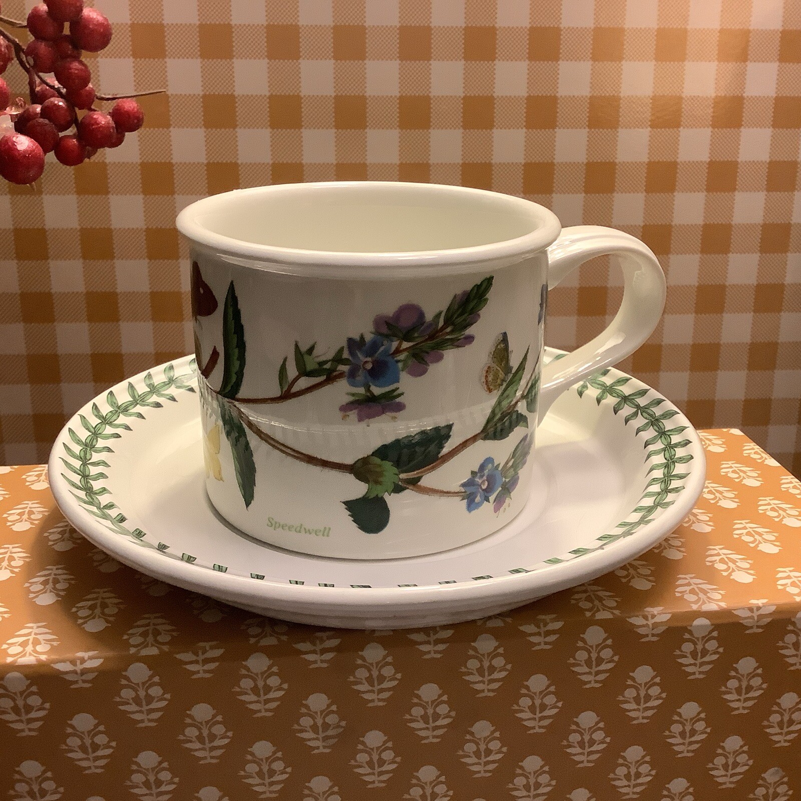 Portmeirion~Drum Flat Cup & Saucer~c 1972~Veronica Chamaedrys/Speedwell~England
