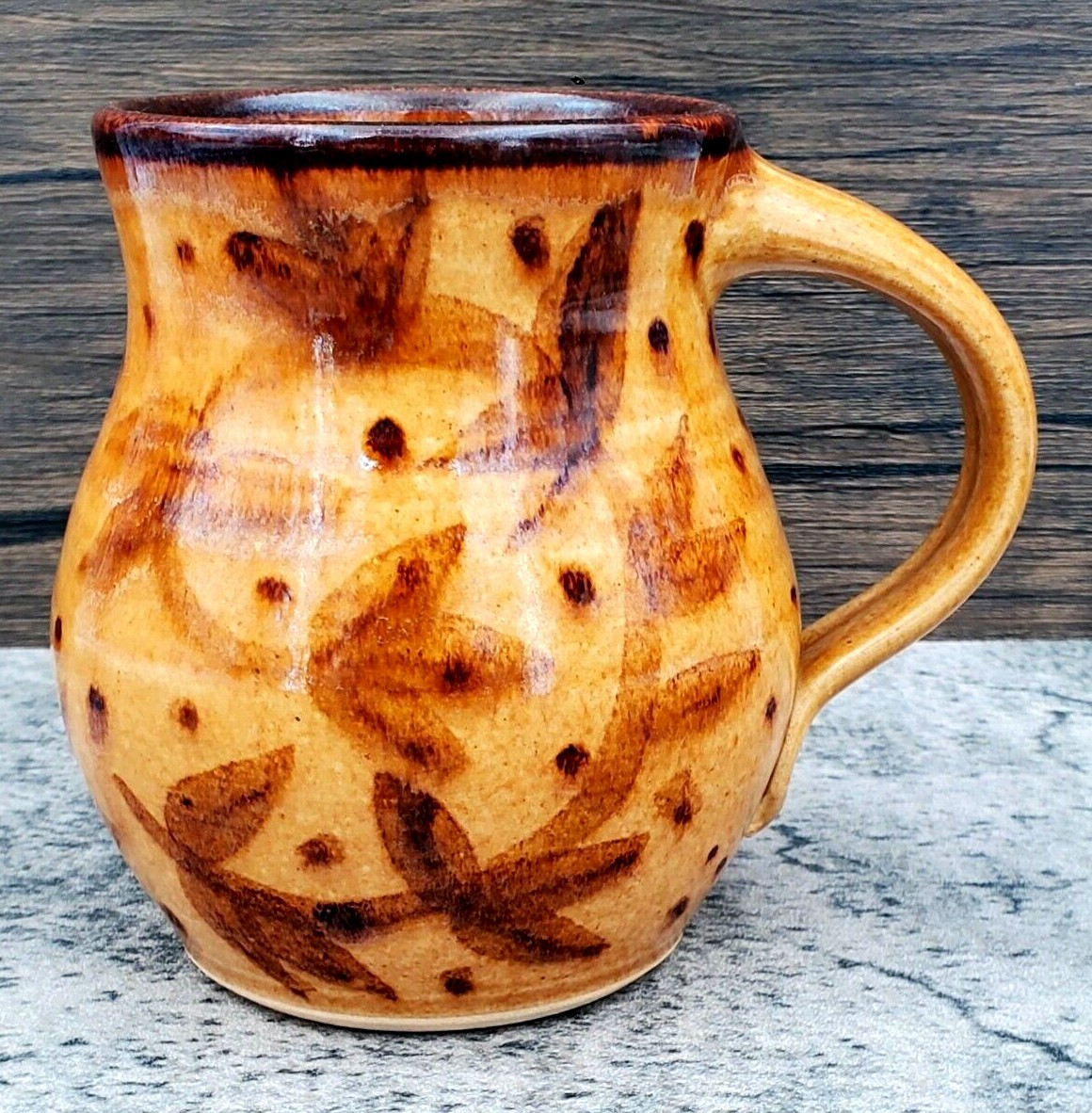 Beautiful Signed Paul Linhares Handmade 4½” Floral Mug in Fall Colors Studio Art