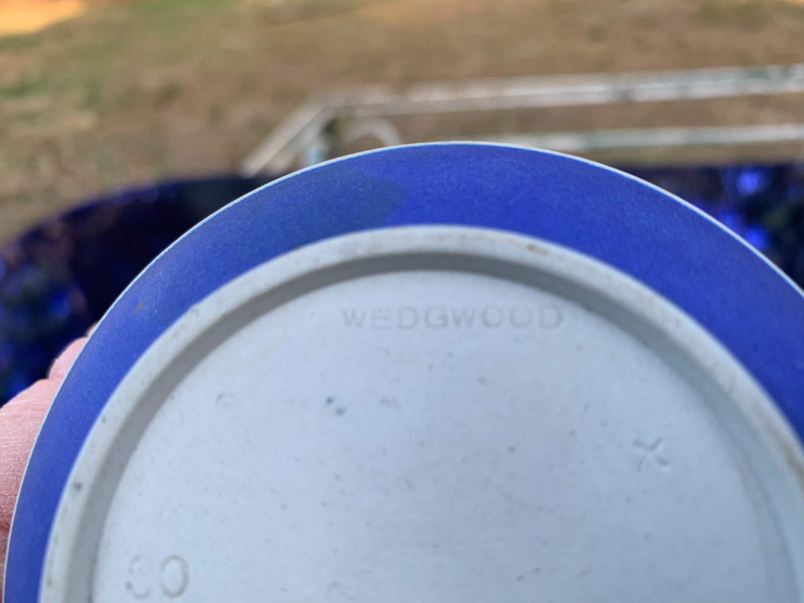 Wedgwood Jasperware Cobalt Blue Creamer 2 1/8″ Tall Made in England Circa 1900