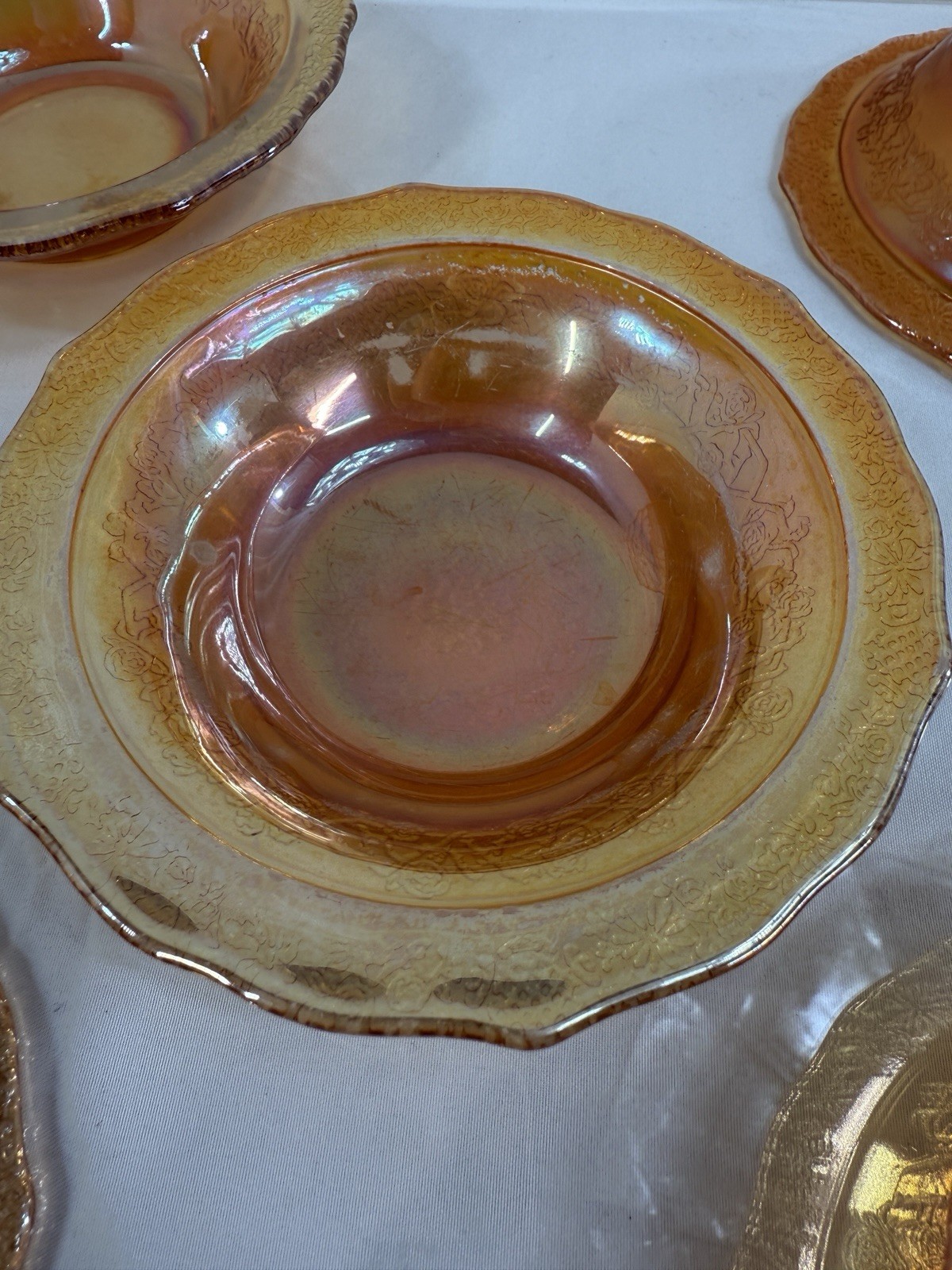Vintage Marigold Orange Carnival Glass Bowls 5” Diameter 1” Depth Set Of 5