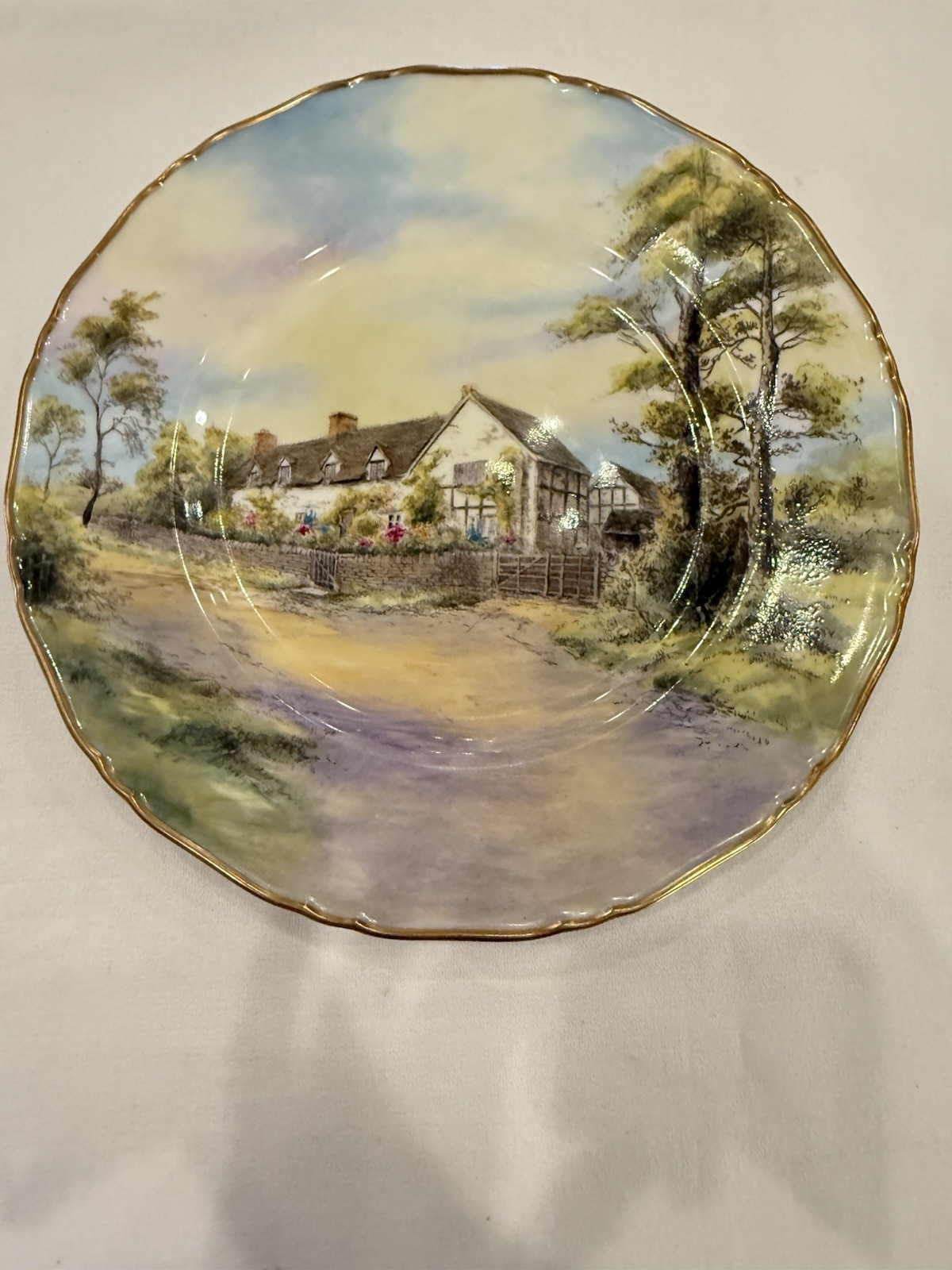 Pristine 1952 Royal Worcester Mary Arden House Cabinet Plate Sign J. Smith 10.5″