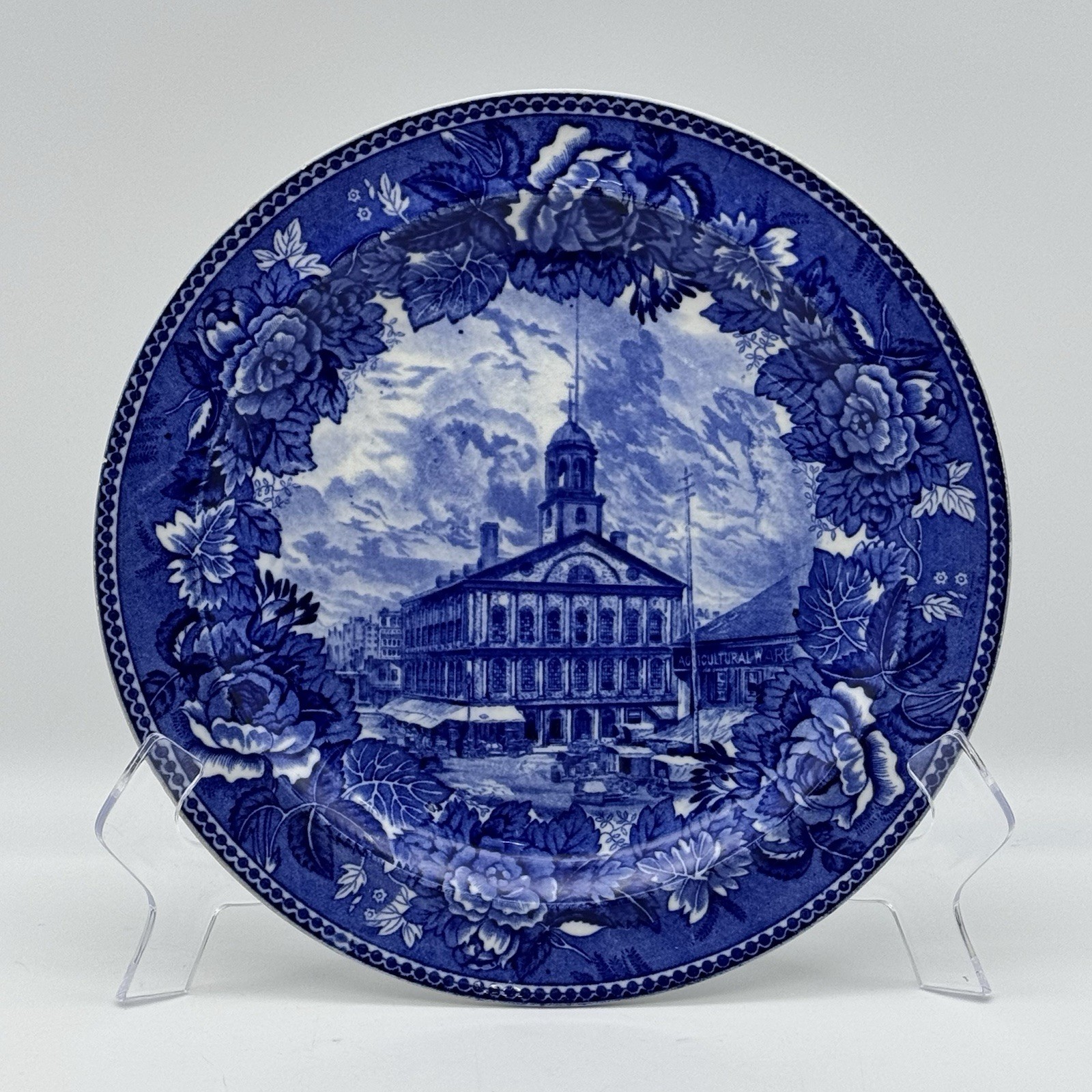 WEDGWOOD ETRURIA Faneuil Hall Blue Transferware Plate 9” England Antique Decor
