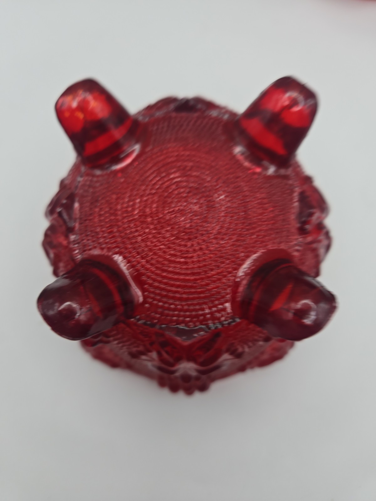 Vintage Jeanette Ruby Red Pressed Glass Harvest Grape Footed Candy Dish With Lid