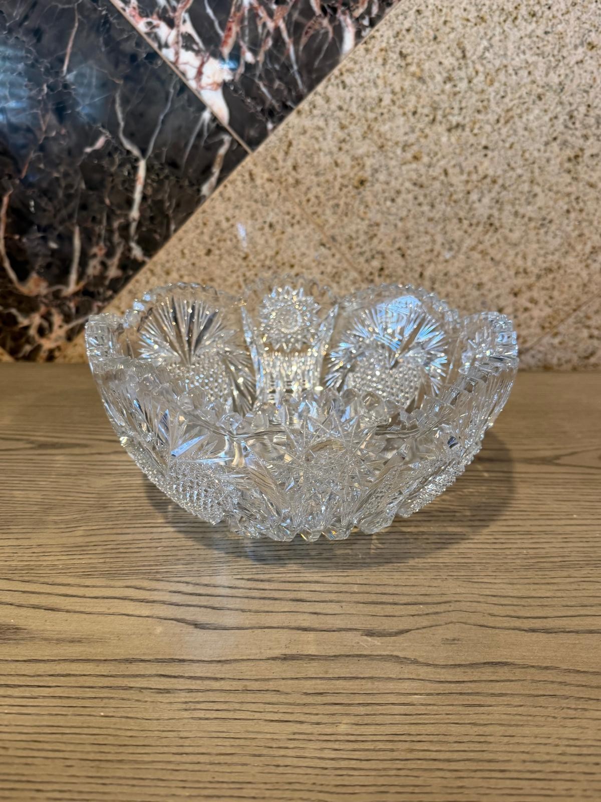Vintage Heavy Cut Crystal Glass Round Serving Bowl Scalloped Edge 9″ x 4″