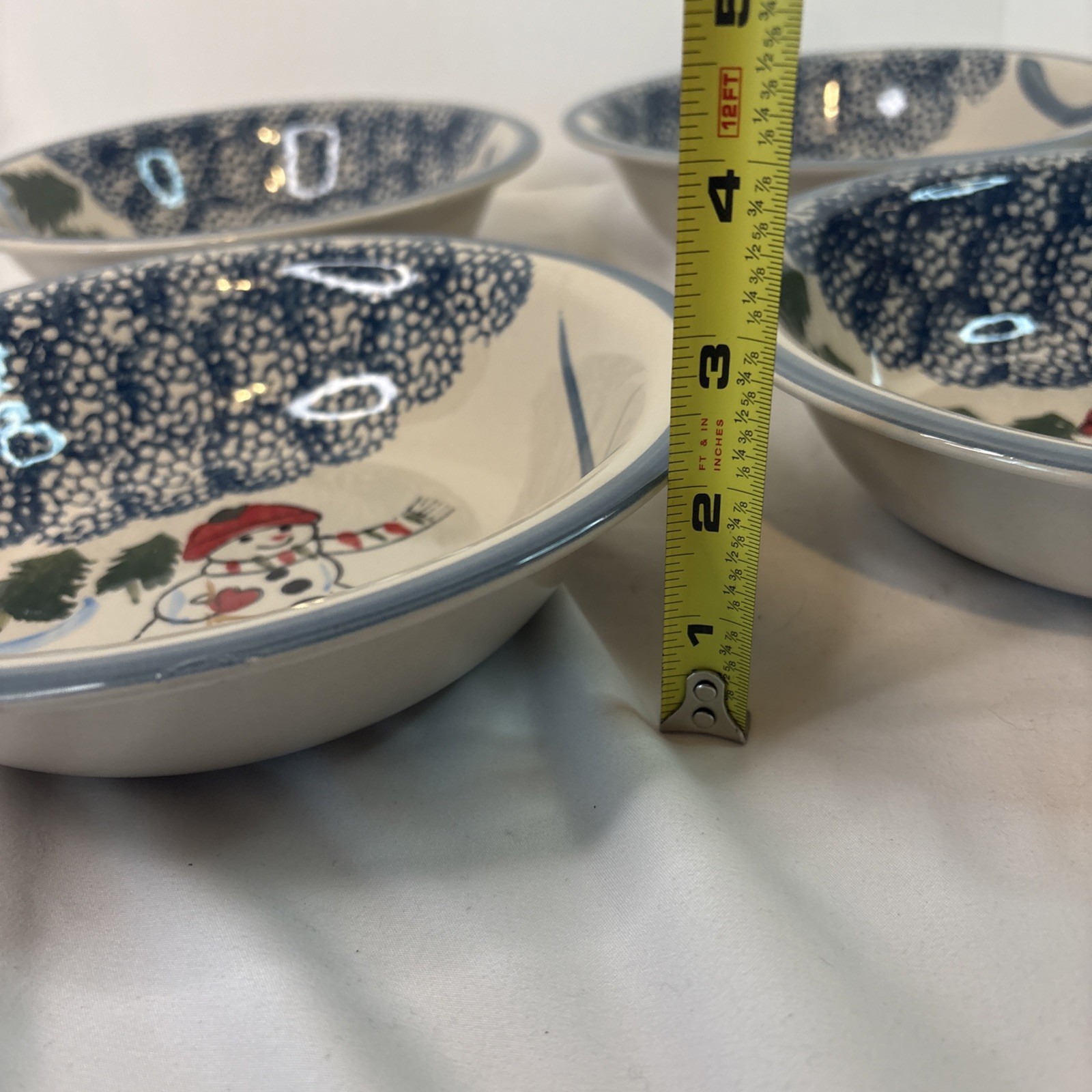 4 Elegant Dining Snowman 8 1/4” Vegetable Bowl Winter Christmas