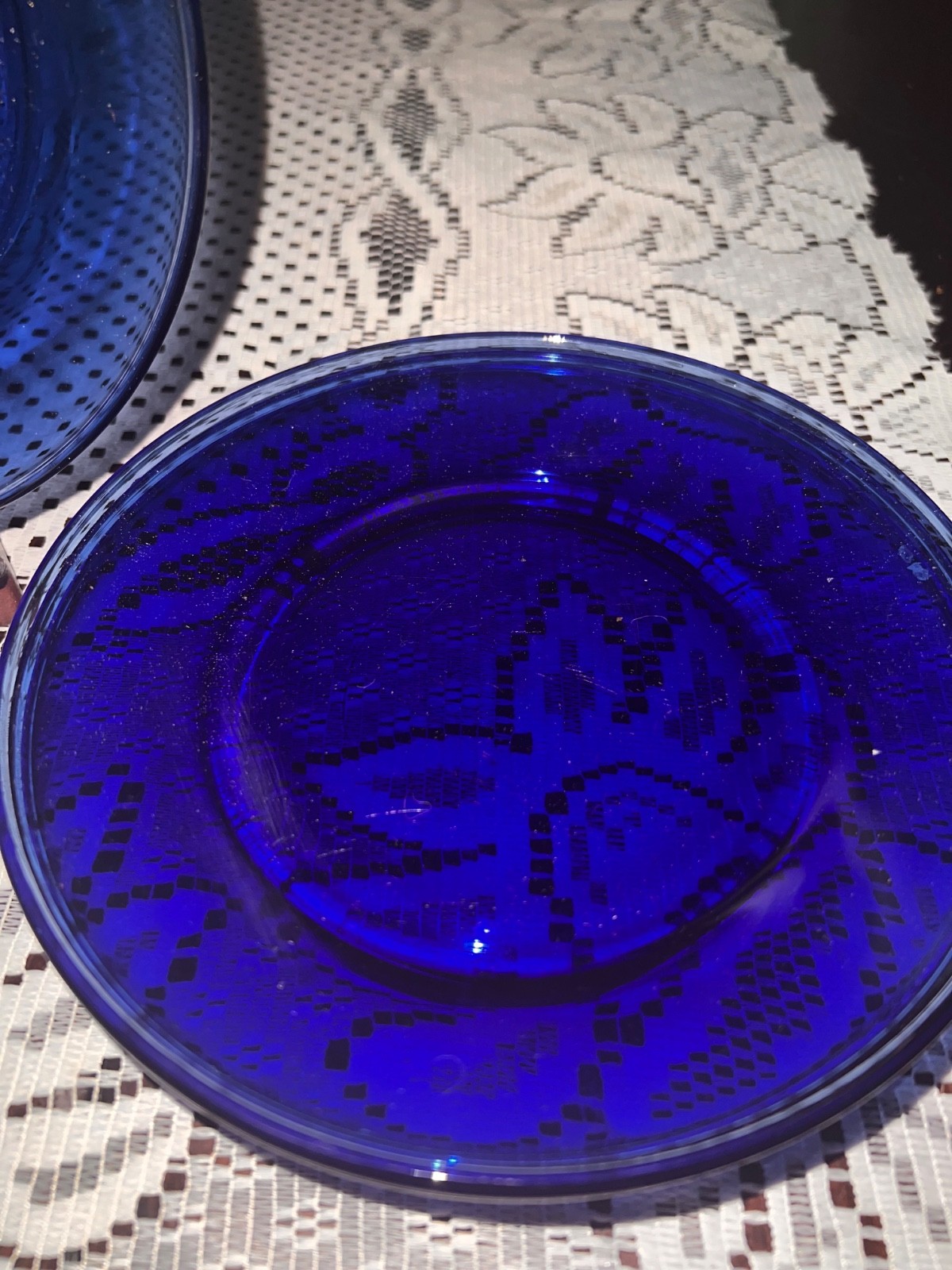 Vintage Cobalt Blue Glass Salad Plates 7.5″ Set of 4