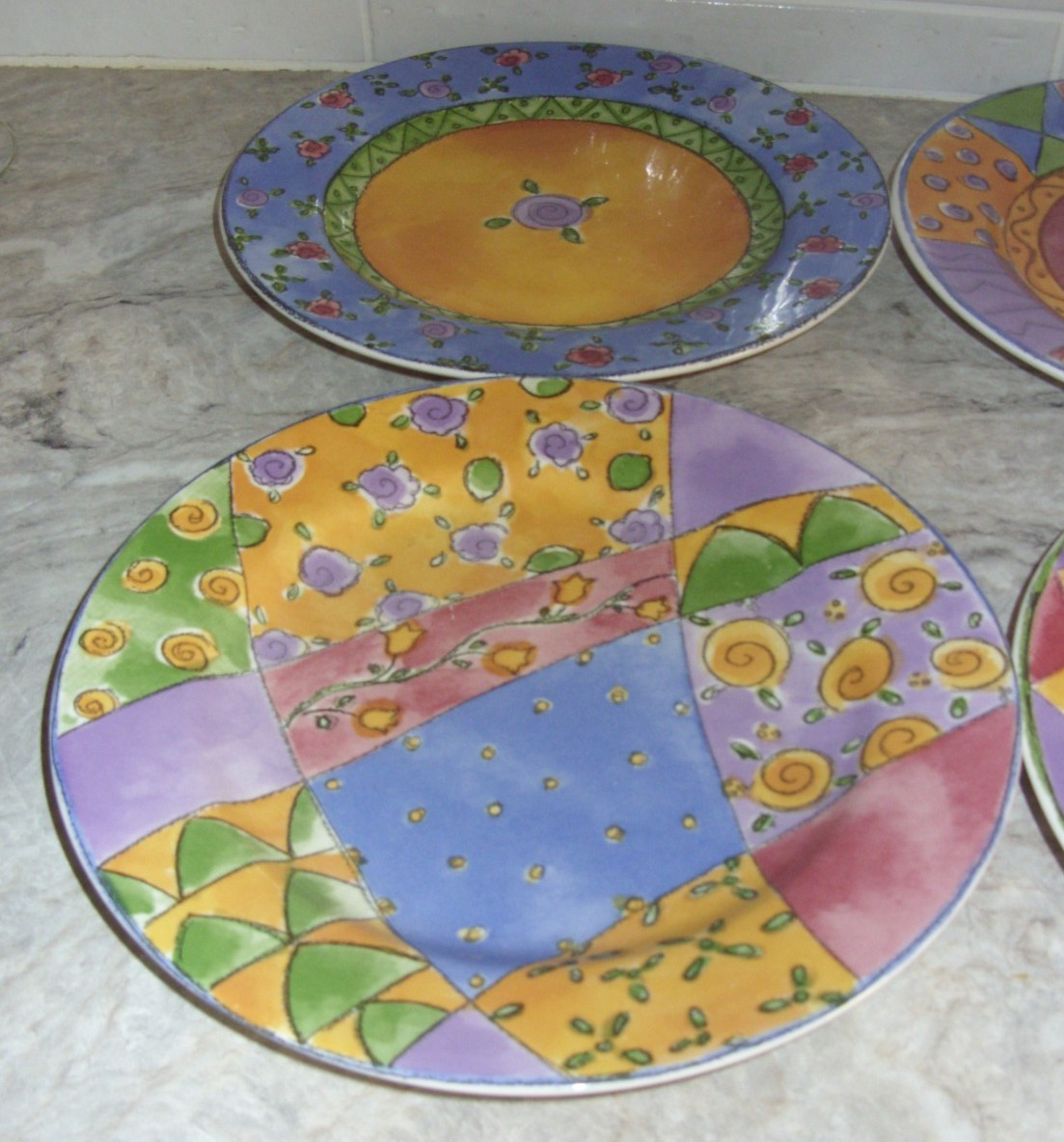 Sango Sweet Shoppe Sue Zipkin Set Of 4 Asst. Designs Salad Dessert Plates 7 7/8″